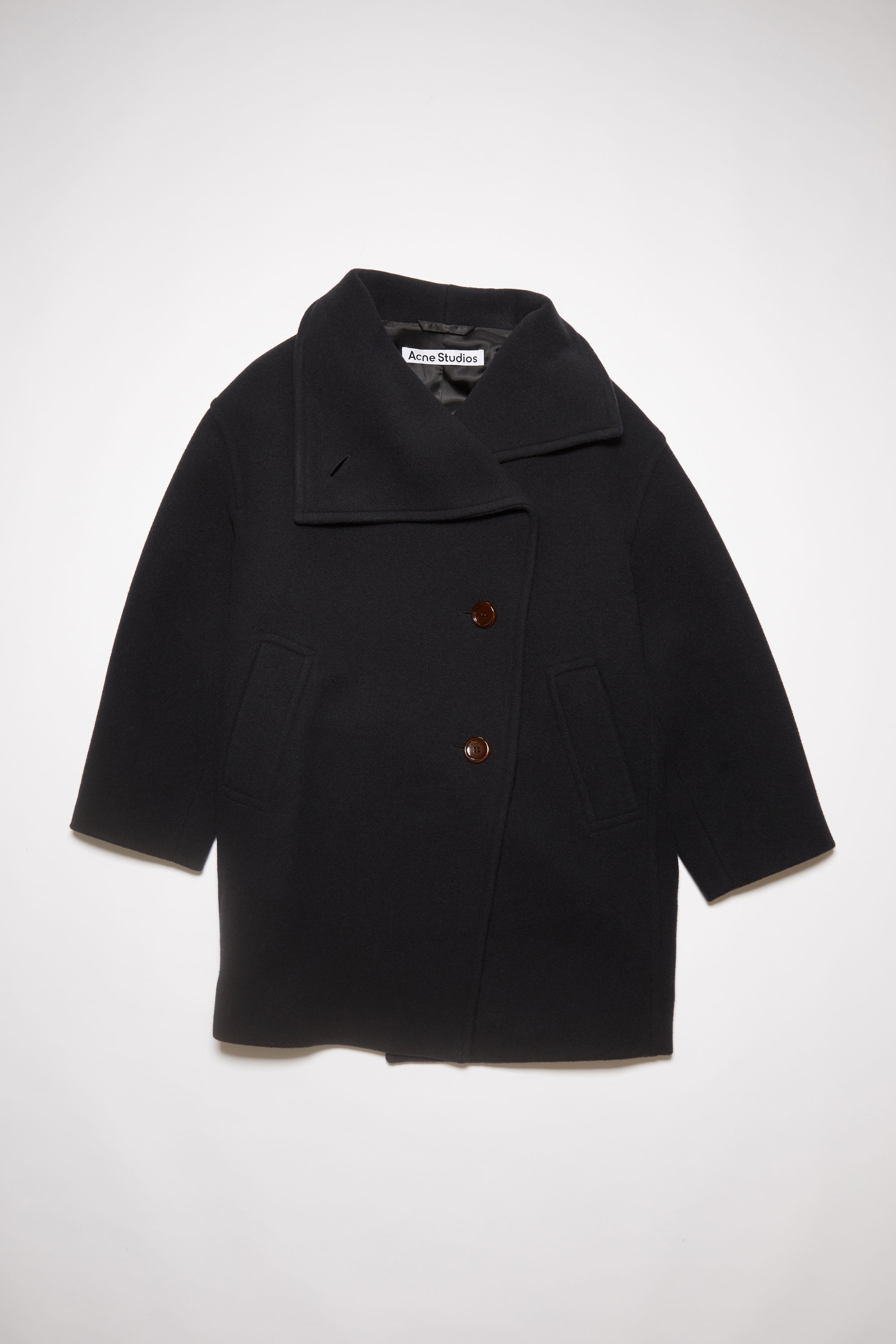 Wool funnel-neck coat - Black - 7