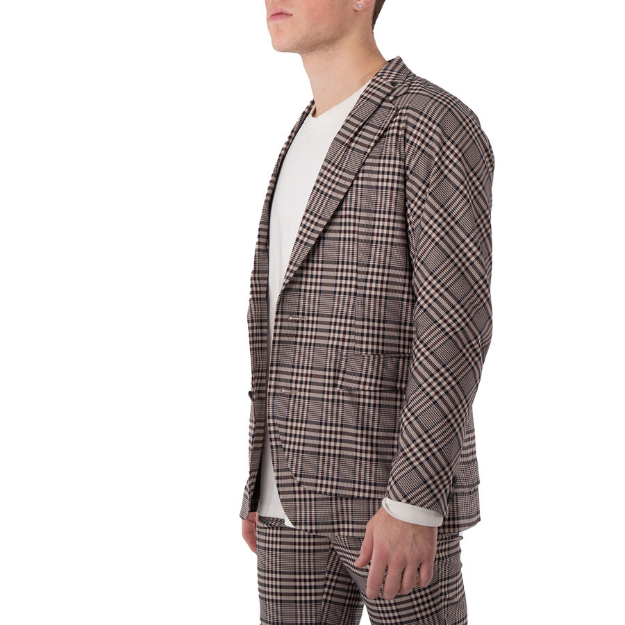 Kolor Men's Beige Gun Club Plaid Single Breasted Blazer - 4