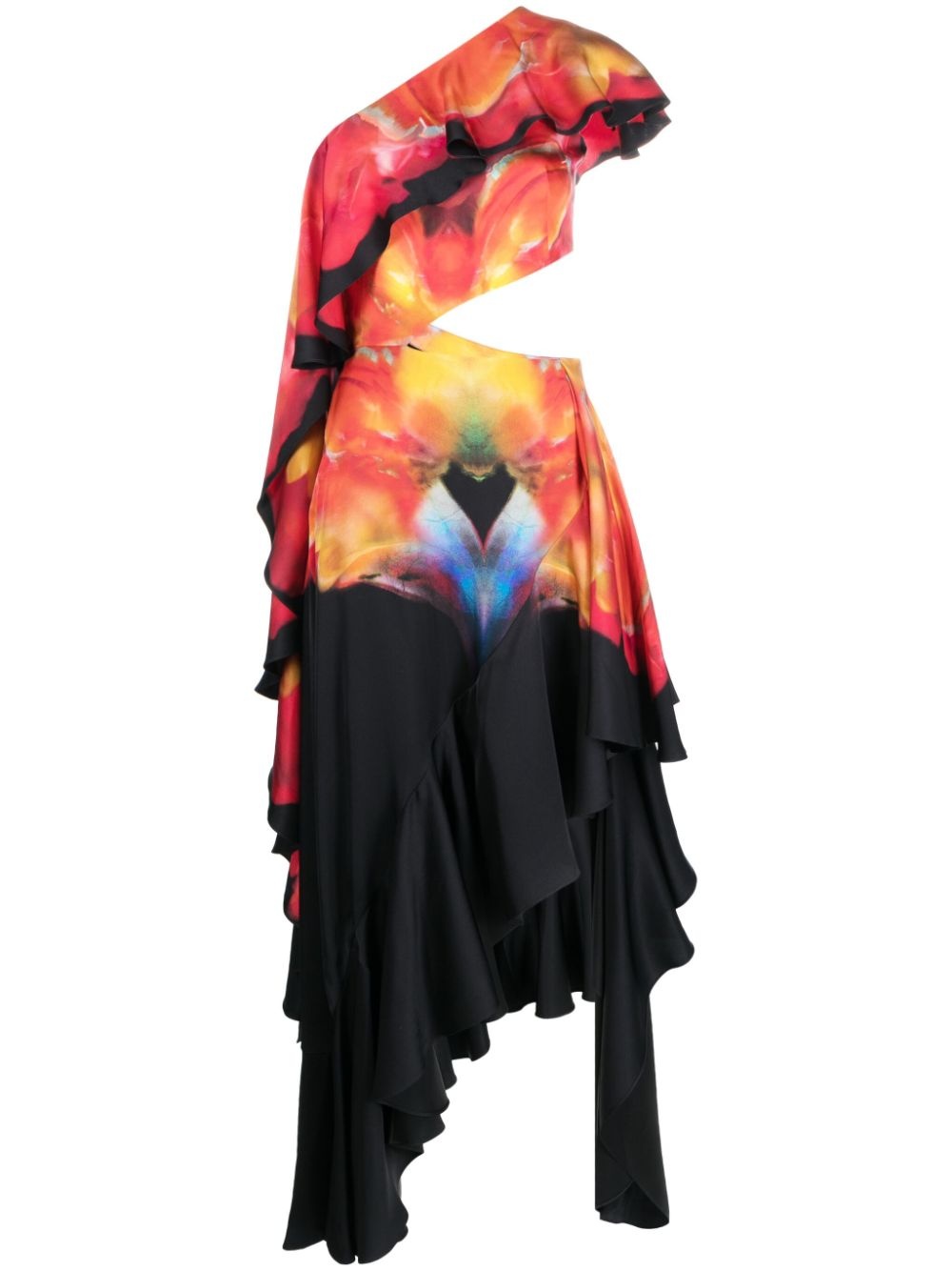 Solarised Orchid-print ruffled dress - 1