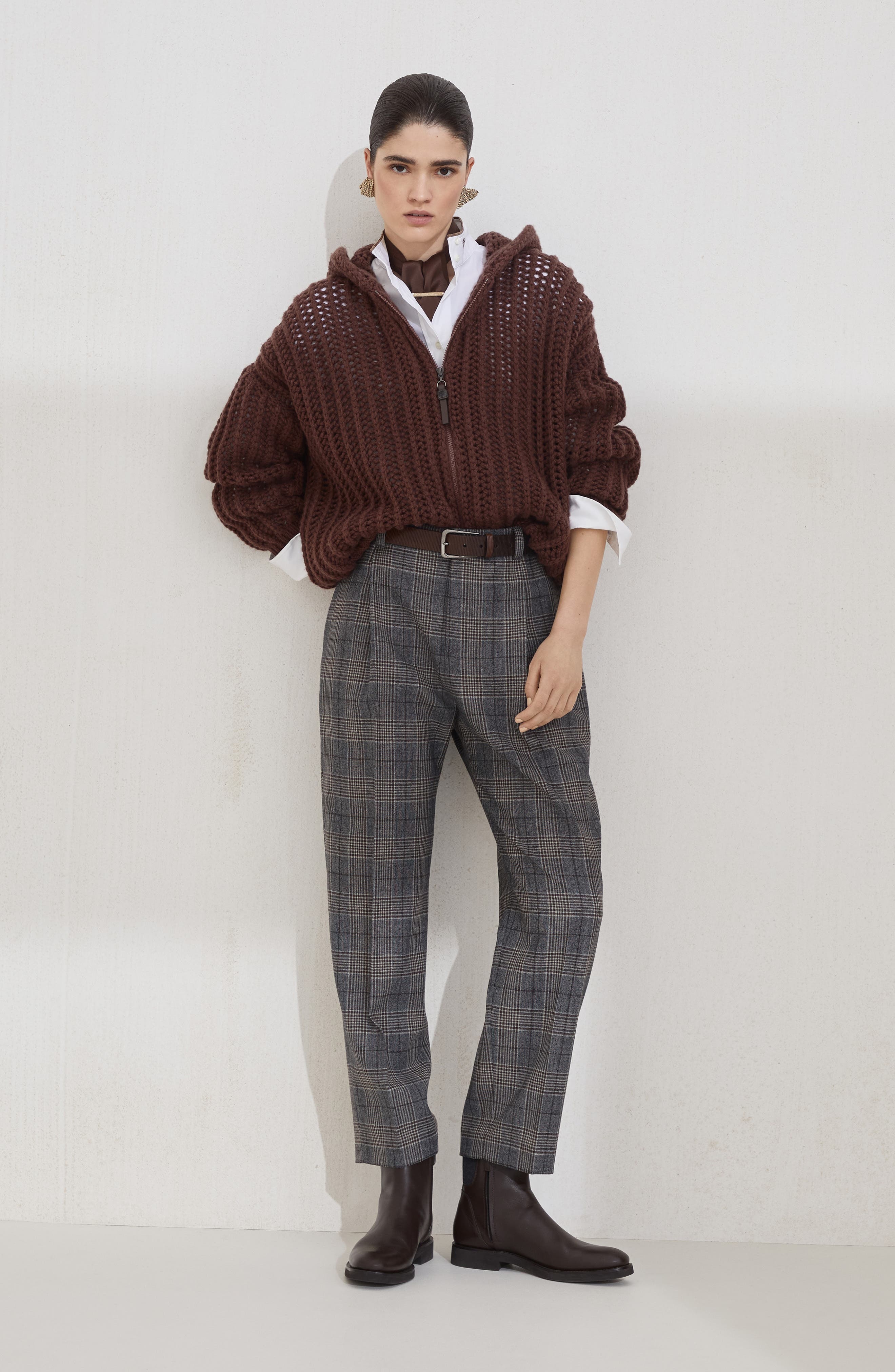 Brunello Cucinelli Prince of Wales baggy trousers in Anthracite at Nordstrom - 6