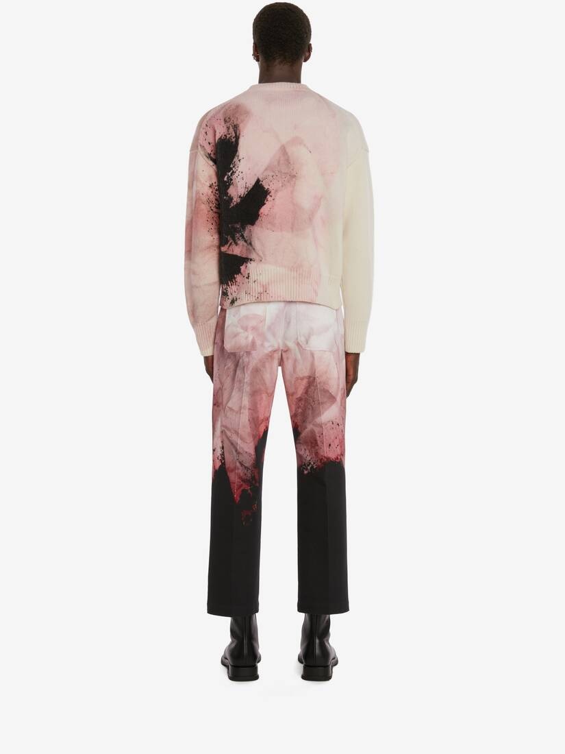 Flower Print Baggy Cotton Gabardine Trouser in Pink/black - 4