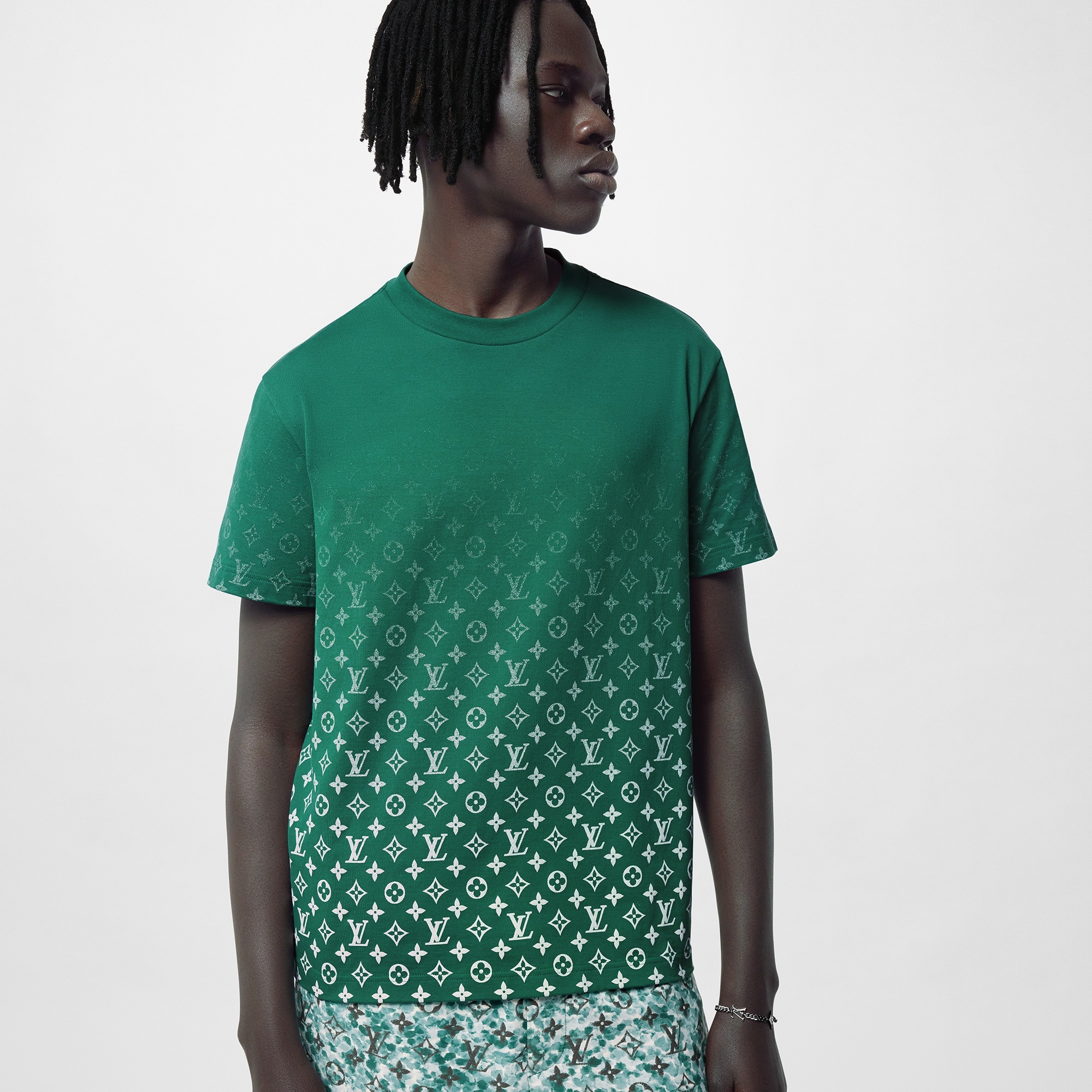 LOUIS VUITTON チェック柄Tシャツ グリーン L# Louis Vuitton Checkered Knit T-Shirt