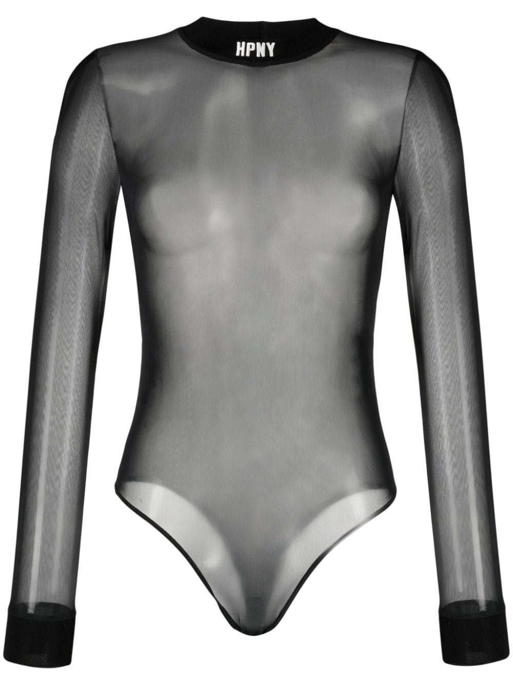 logo-embroidered mesh bodysuit - 2