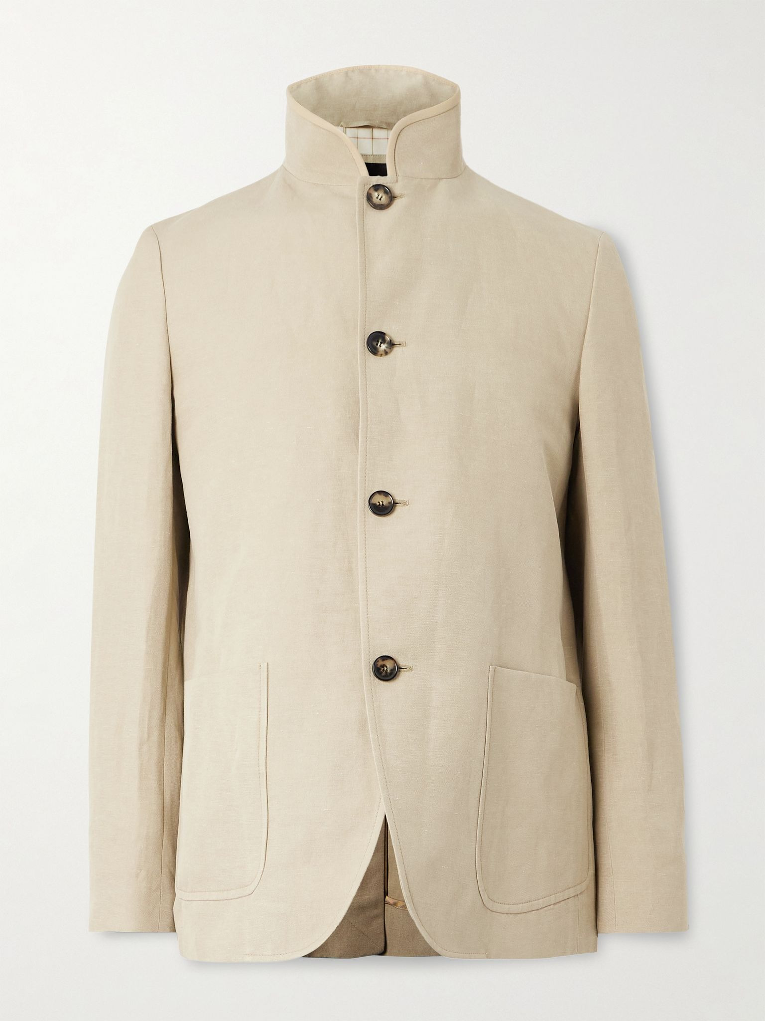 Spagna Unstructured Nehru-Collar Linen and Silk-Blend Twill Jacket Beige - 1