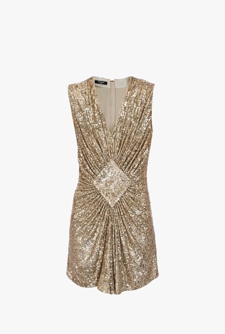 Short pleated dress with golden sequins - 1