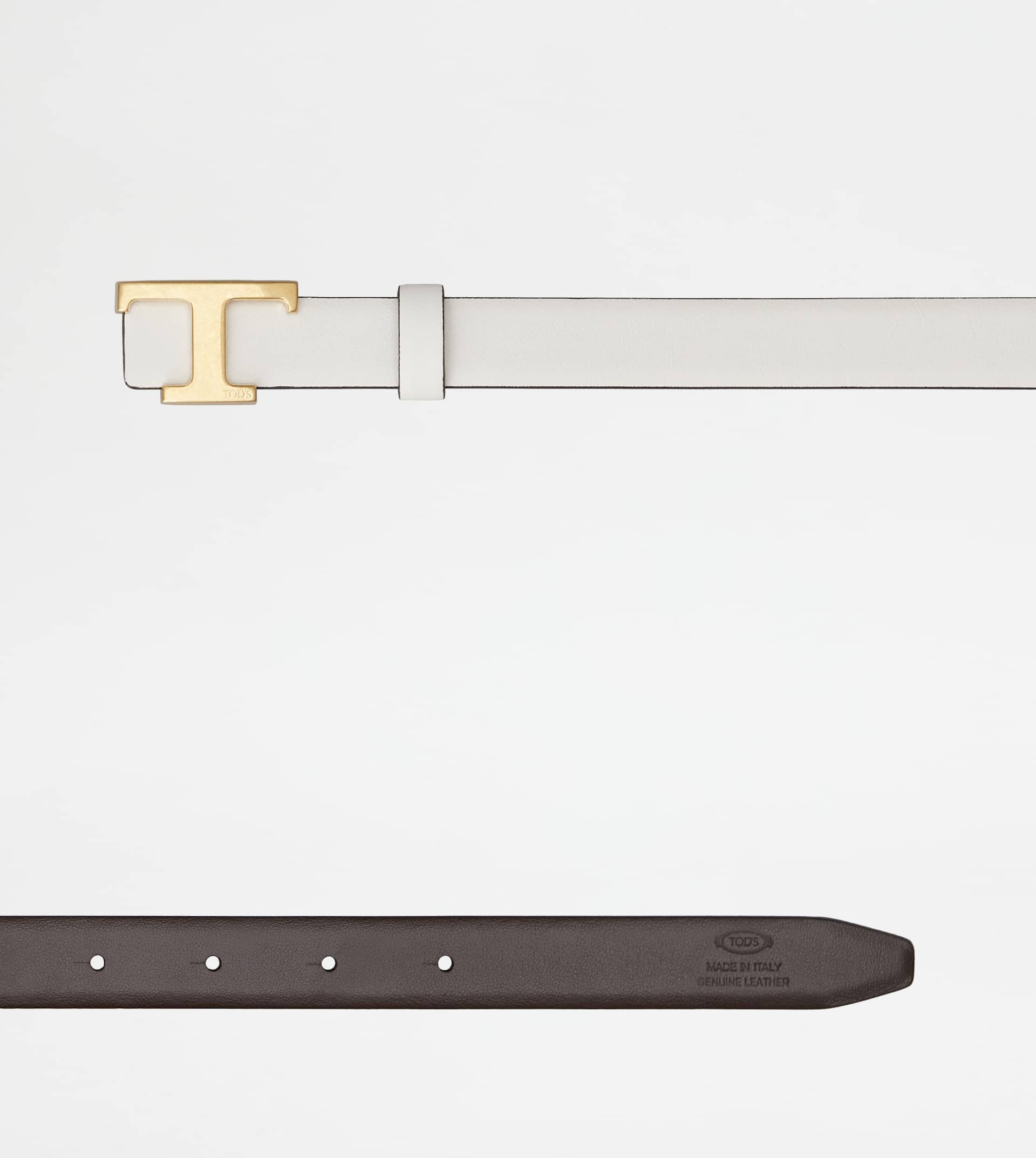 T TIMELESS REVERSIBLE BELT IN LEATHER - OFF WHITE, BROWN - 3