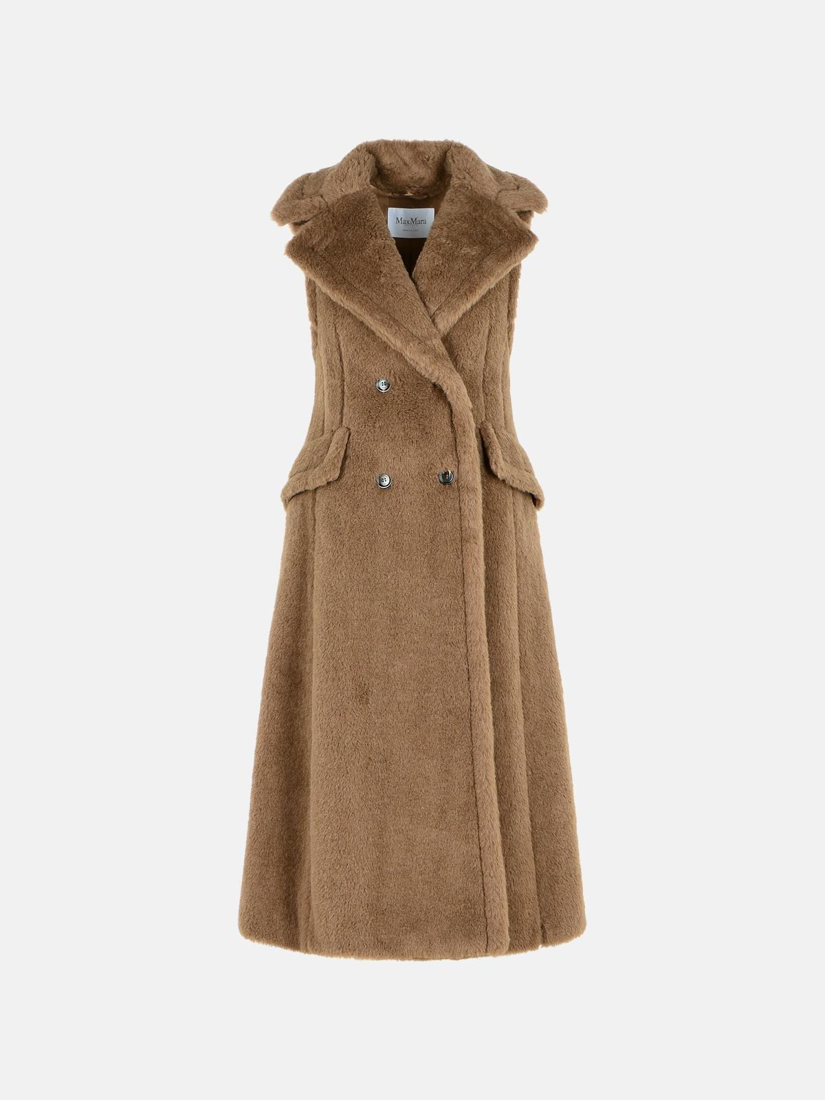 'BOARIO 1234' SLEEVELESS COAT IN ALPACA AND BROWN WOOL 'TEDDY' - 1