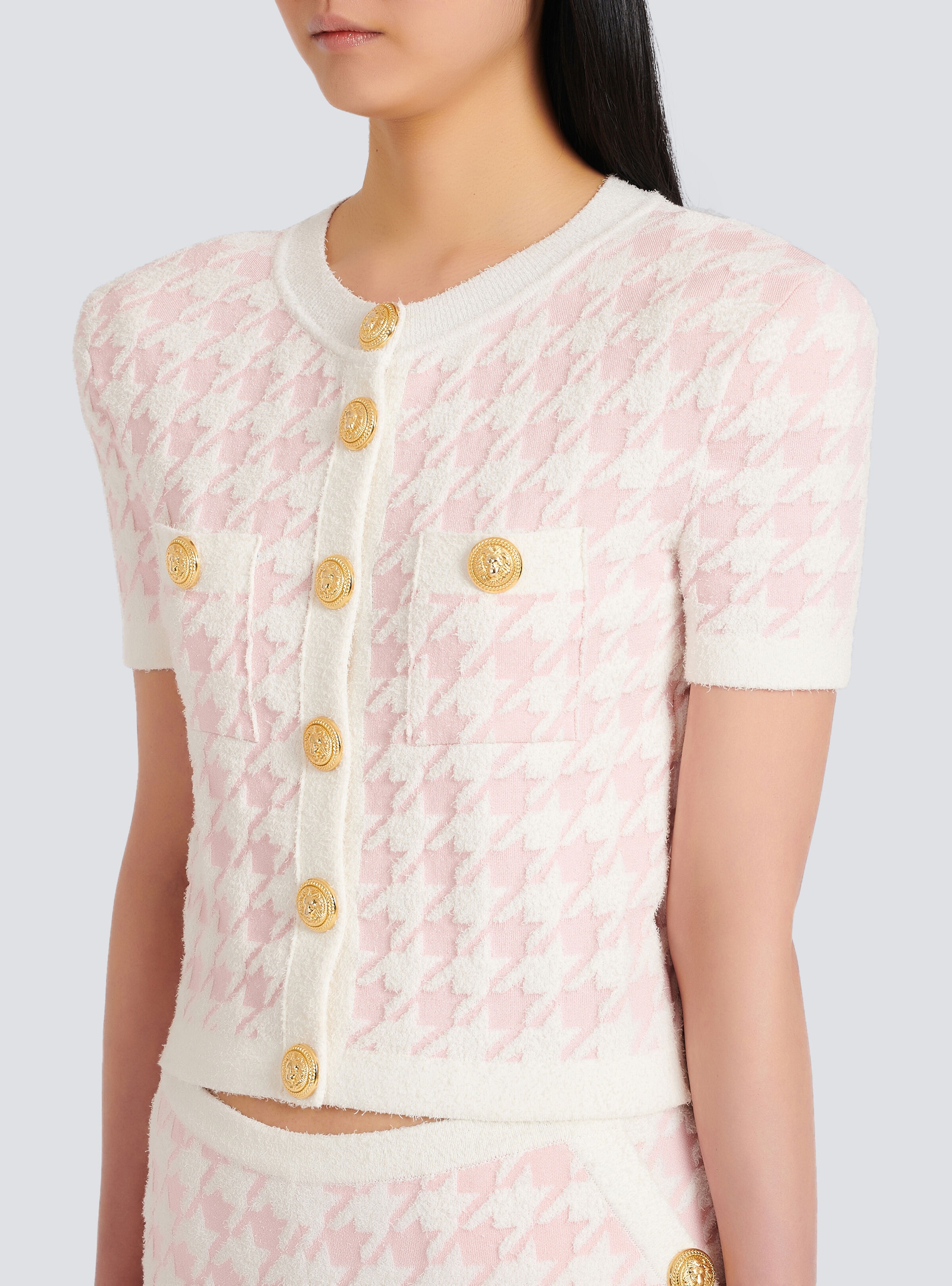 Cropped knit cardigan with Houndstooth print - 7