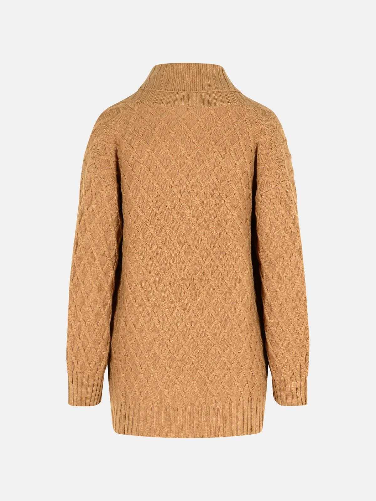 'MIRCA' DOUBLE-BREASTED BEIGE CAMEL YARN CARDIGAN - 3