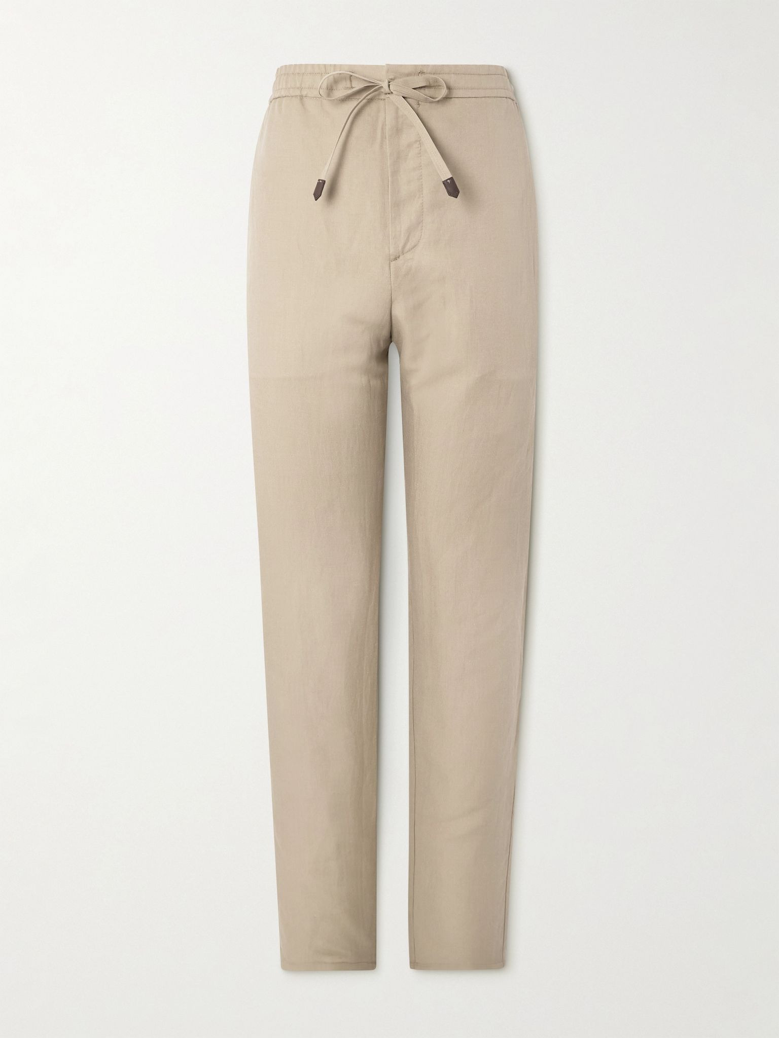 Linen and Silk-Blend Drawstring Trousers Beige - 1