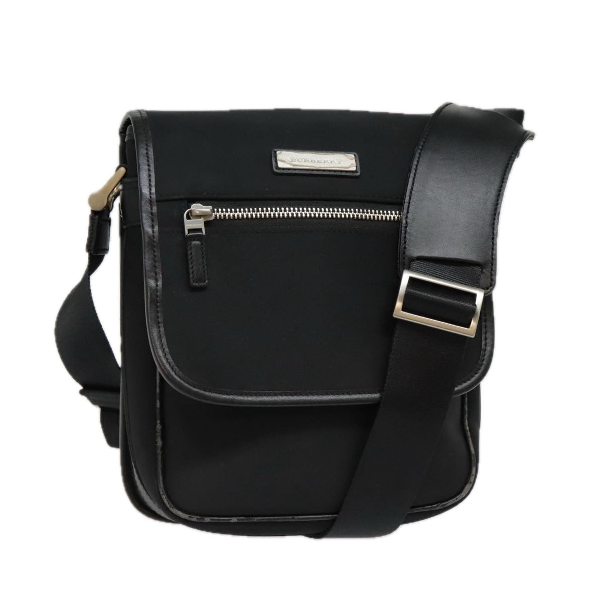 Burberry Shoulder Bag Nylon Leather Black Beige Silver - 1