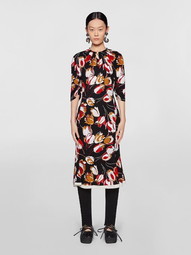 WINDBLOWN PRINT CADY DRESS WITH 3/4 SLEEVES - 2