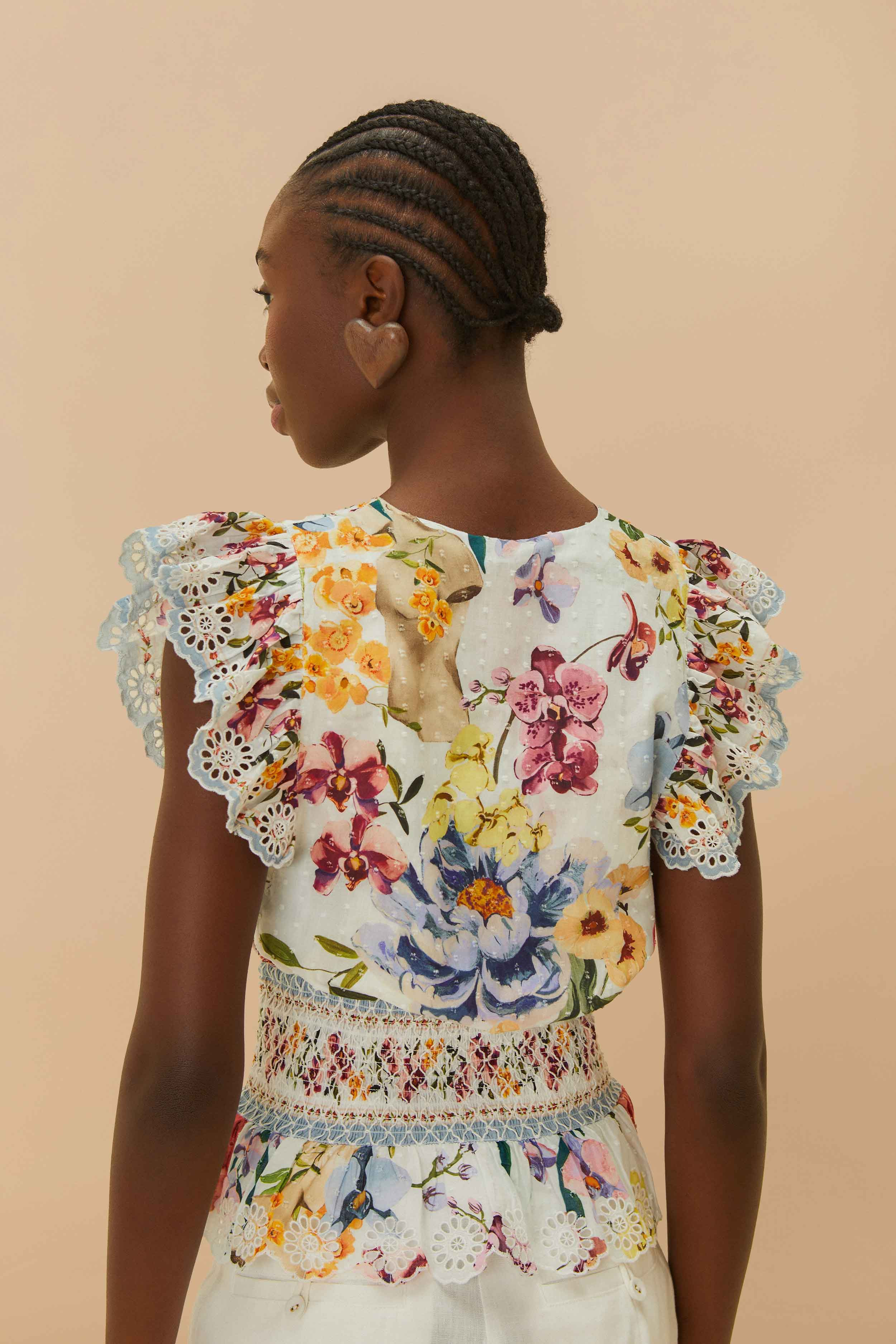 Off-White Greek Garden Smocked Blouse - 4