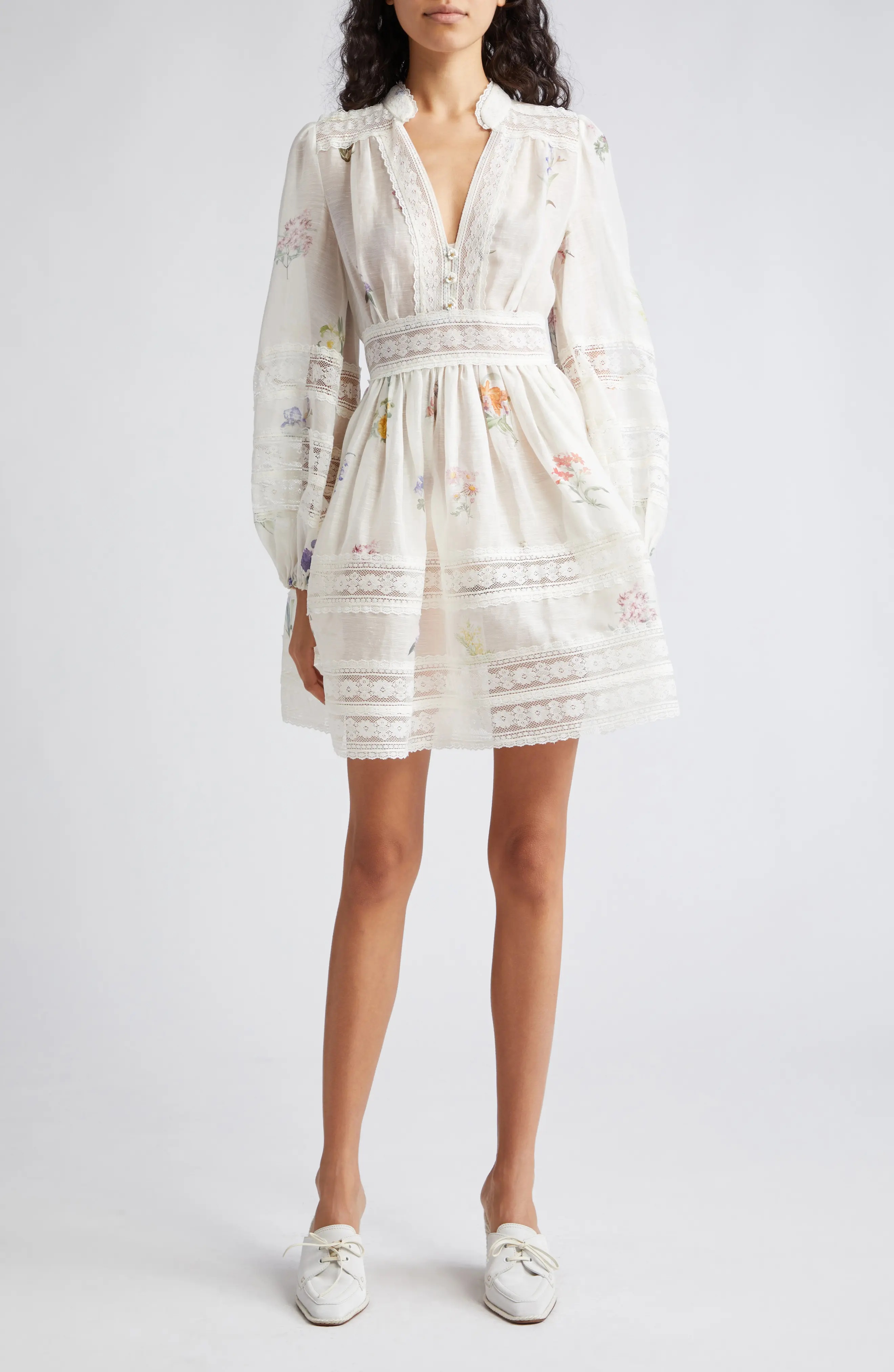 Natura Floral & Lace Long Sleeve Minidress - 1