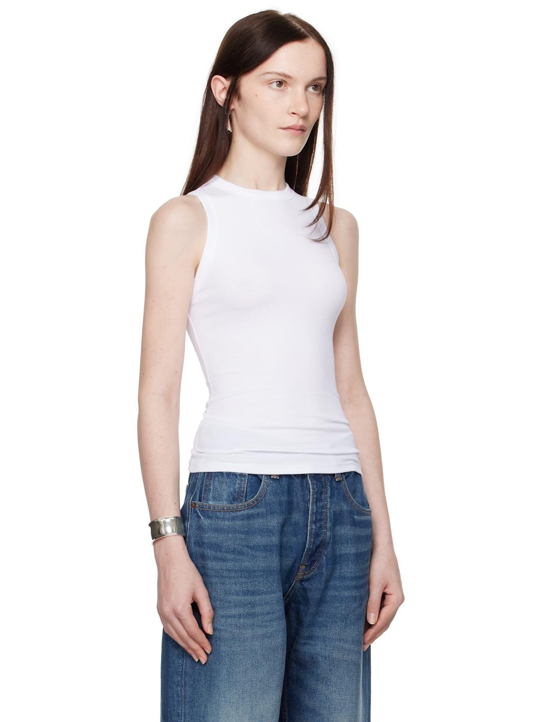 White Ribbed High Neck Tank Top - 2