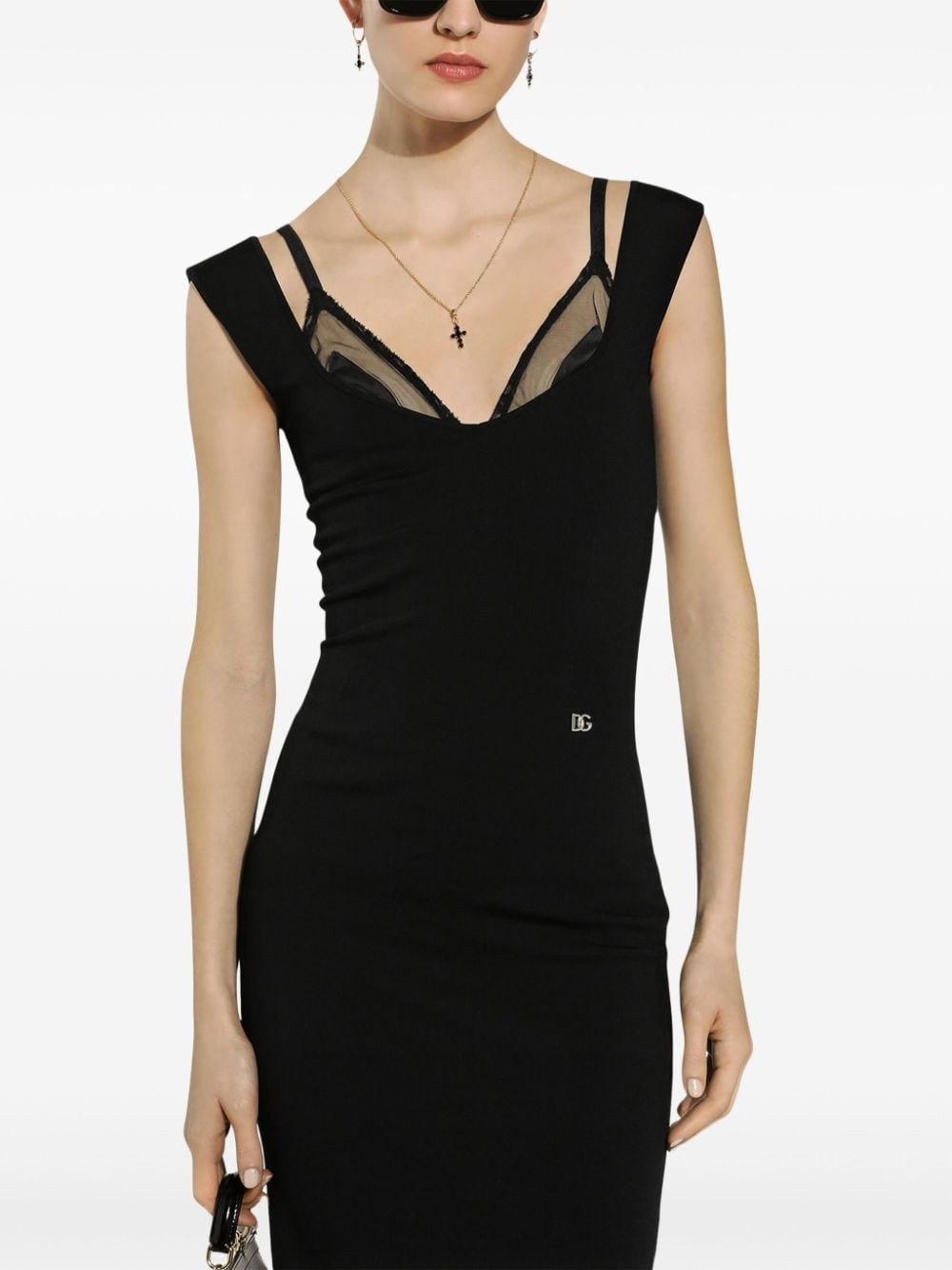 layered-neck midi dress - 5
