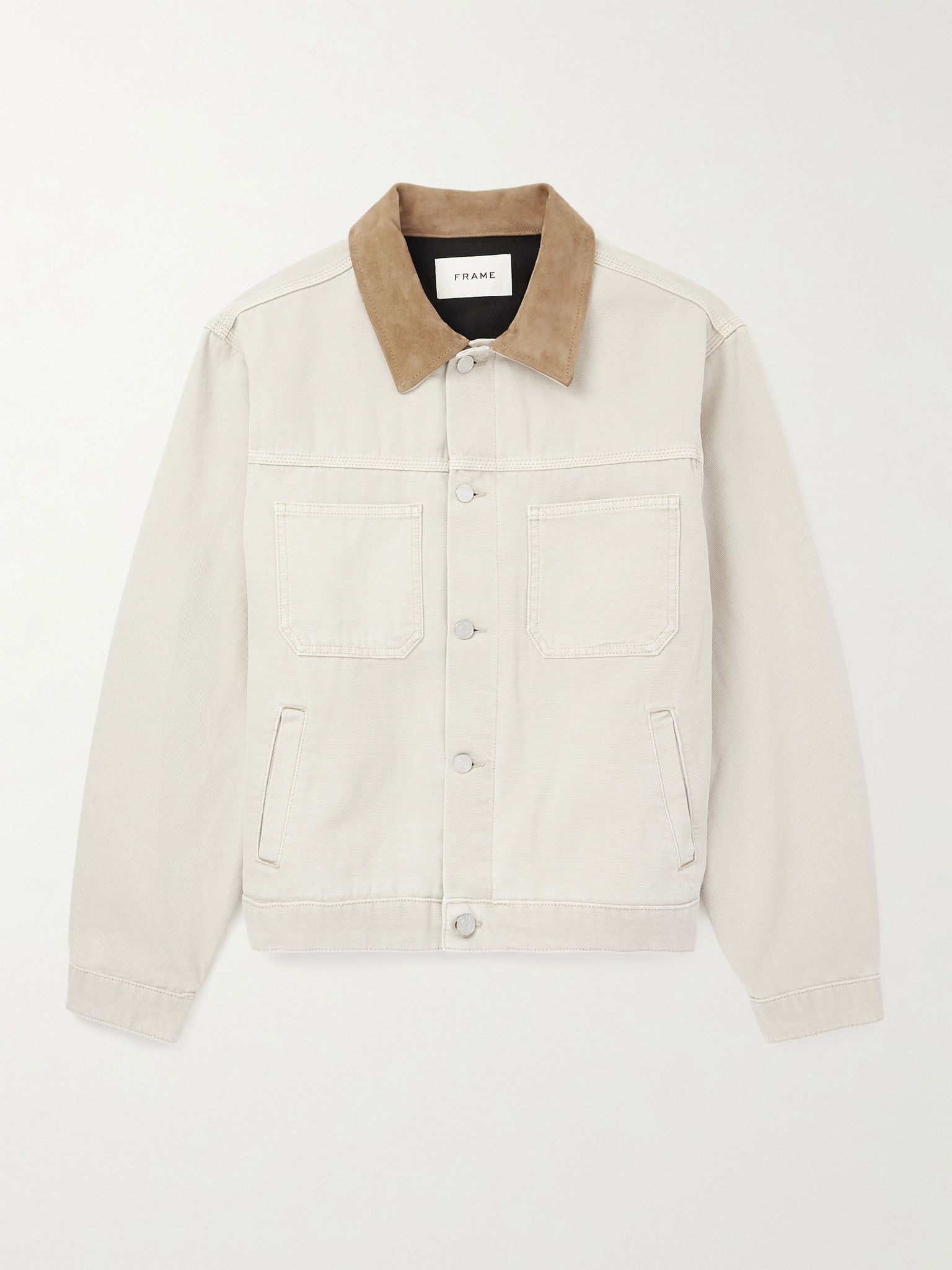 Suede-Trimmed Cotton-Canvas Jacket Cream - 1