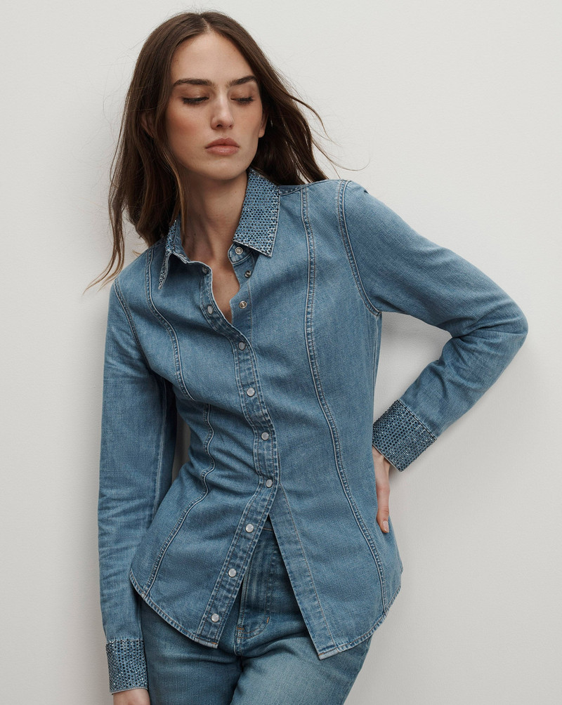 VERONICA BEARD EDDIE EMBELLISHED CHAMBRAY SHIRT outlook