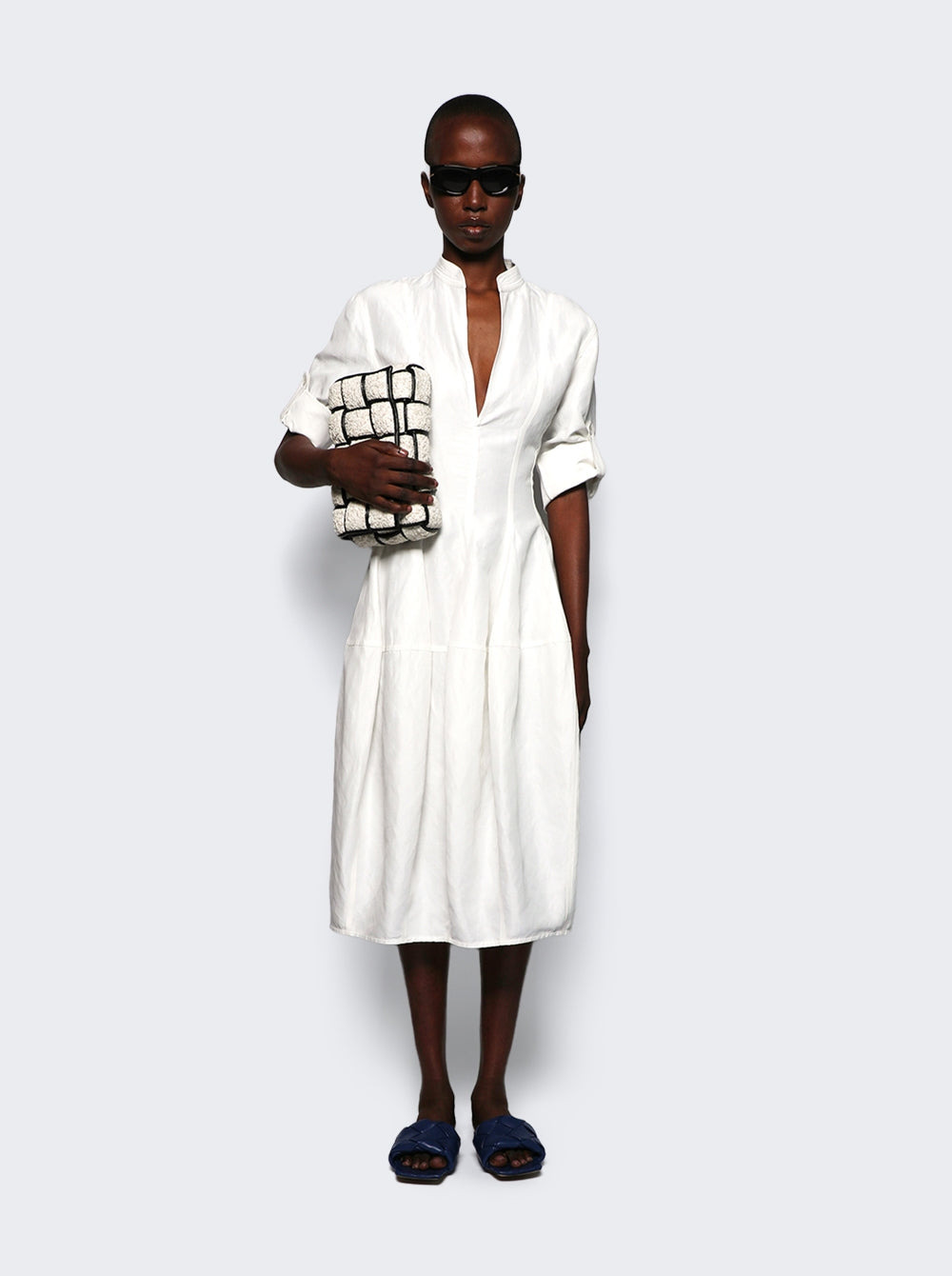 Bottega Veneta Women Fluid Linen Midi Dress Chalk White - 2