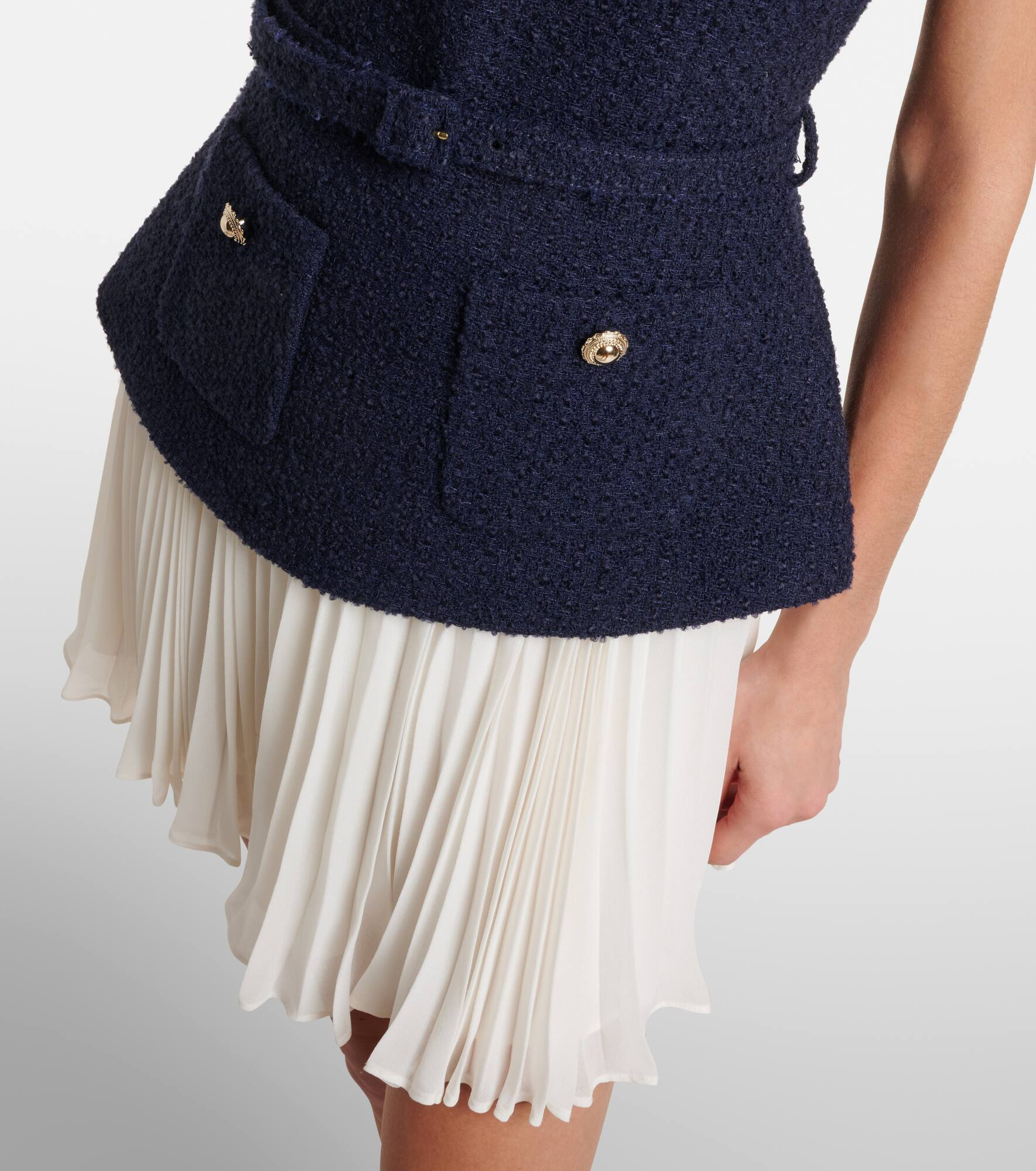 Belted bouclé and chiffon minidress - 5