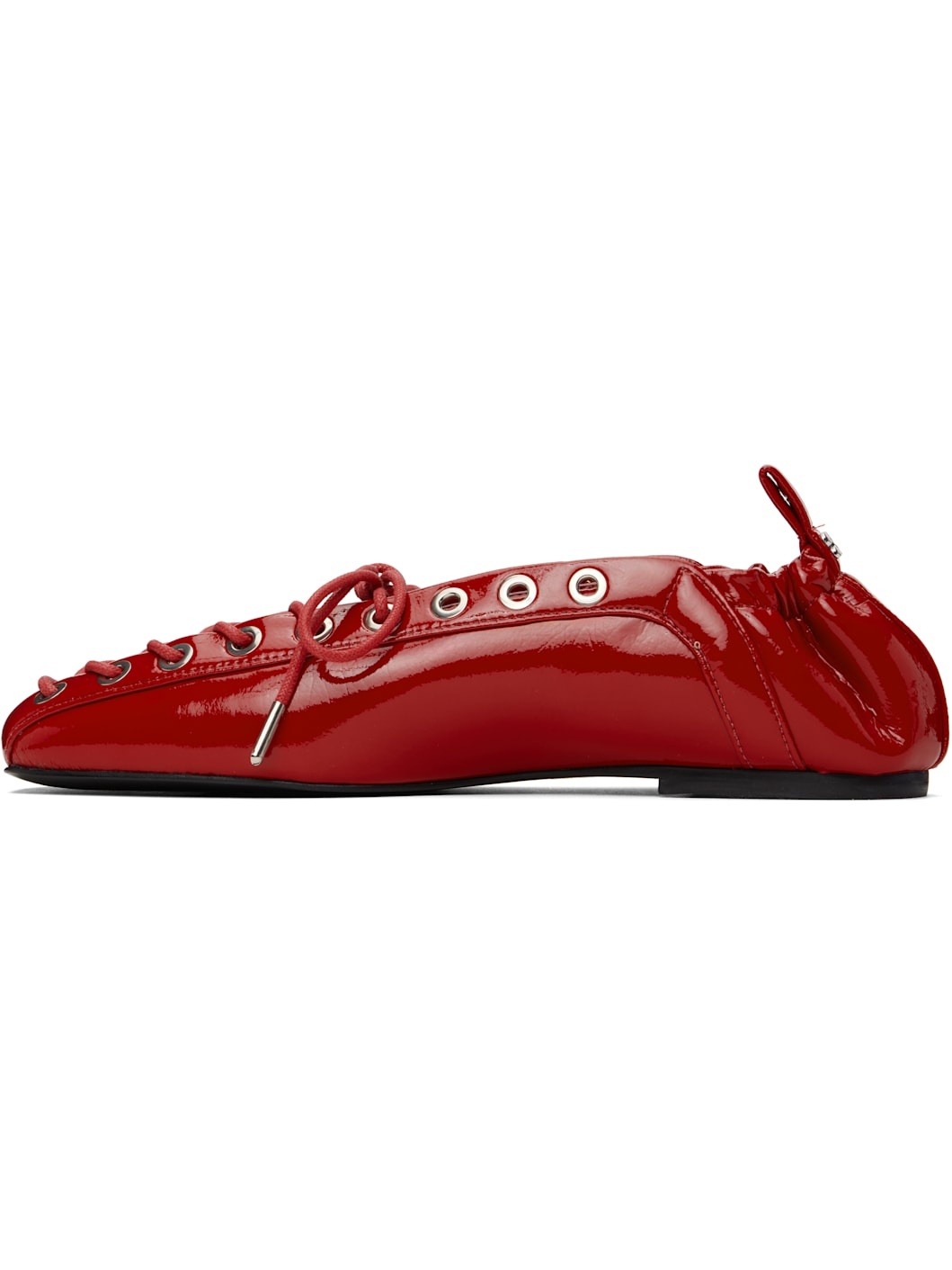 Red Lace-Up Ballerina Flats - 3
