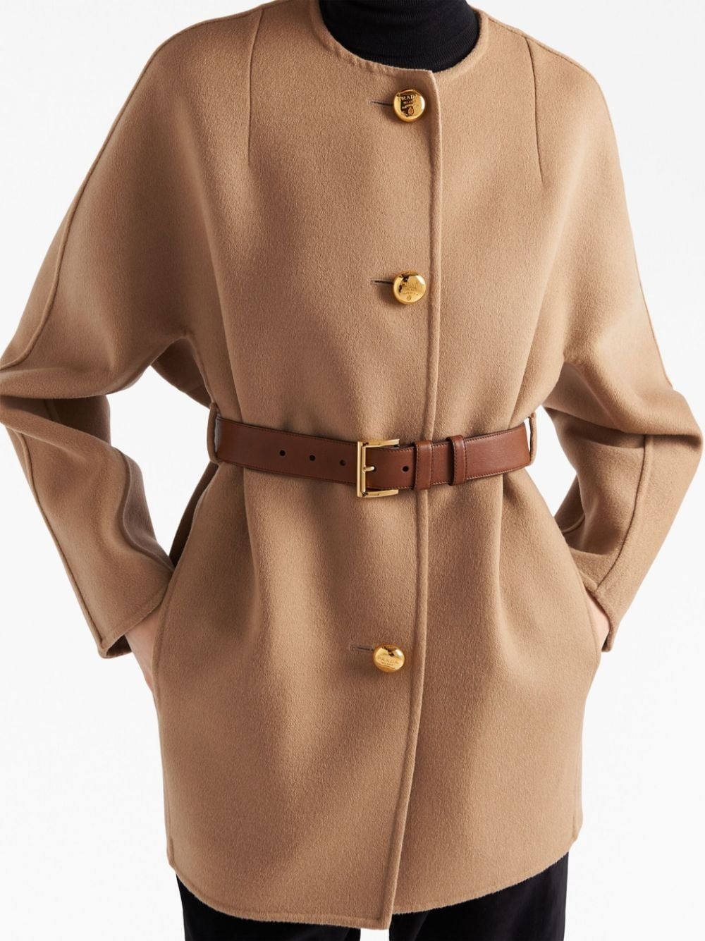 belted single-breasted wool coat - 3