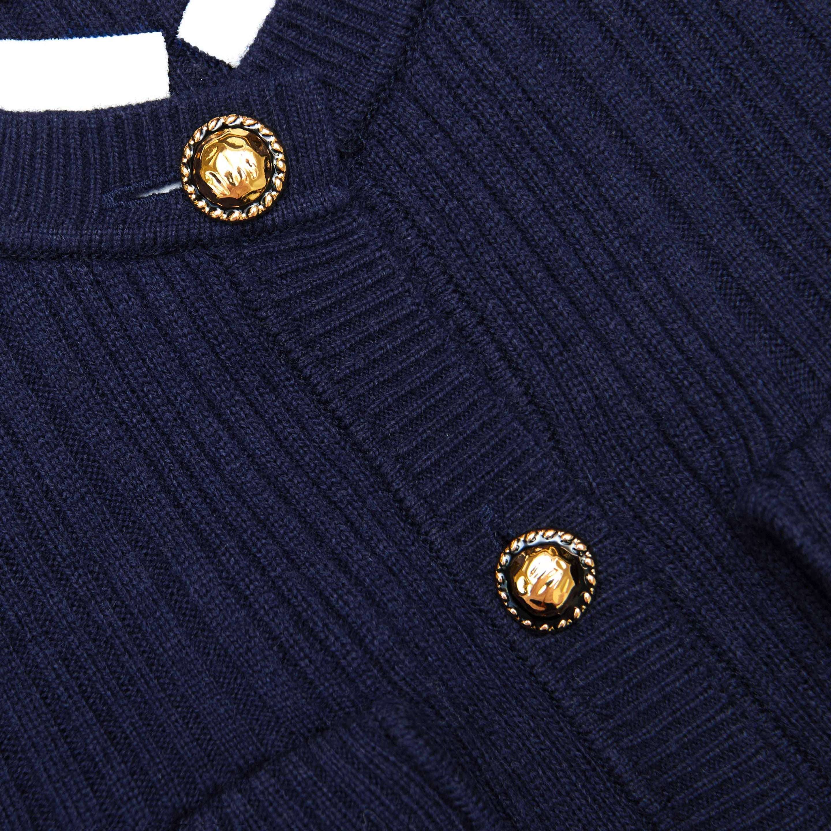 Navy Knit Taffeta Midi Dress - 5