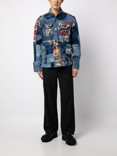 Greg Lauren patchwork-design denim shirt outlook