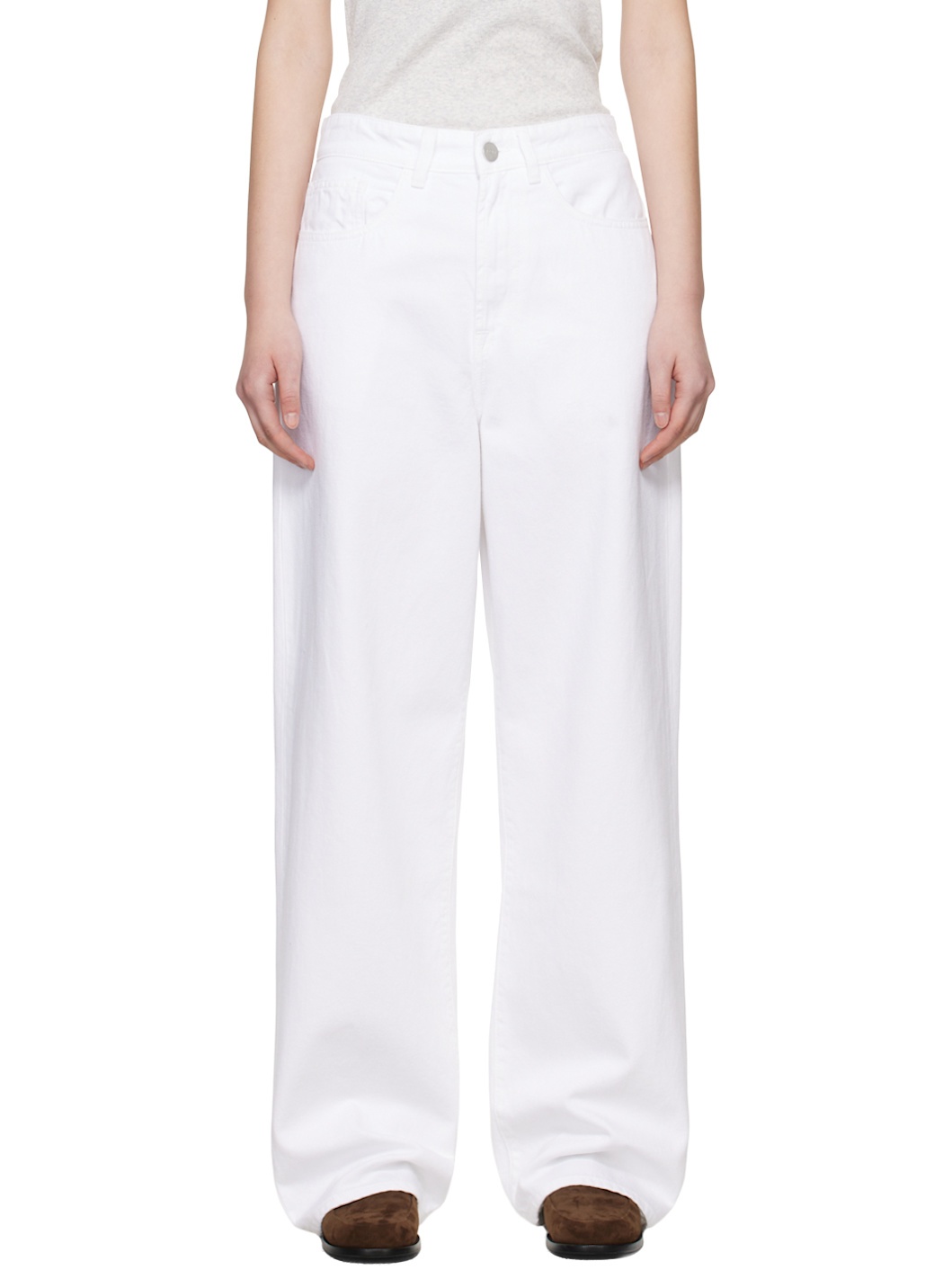 White Low-Waist Wide-Leg Jeans - 1