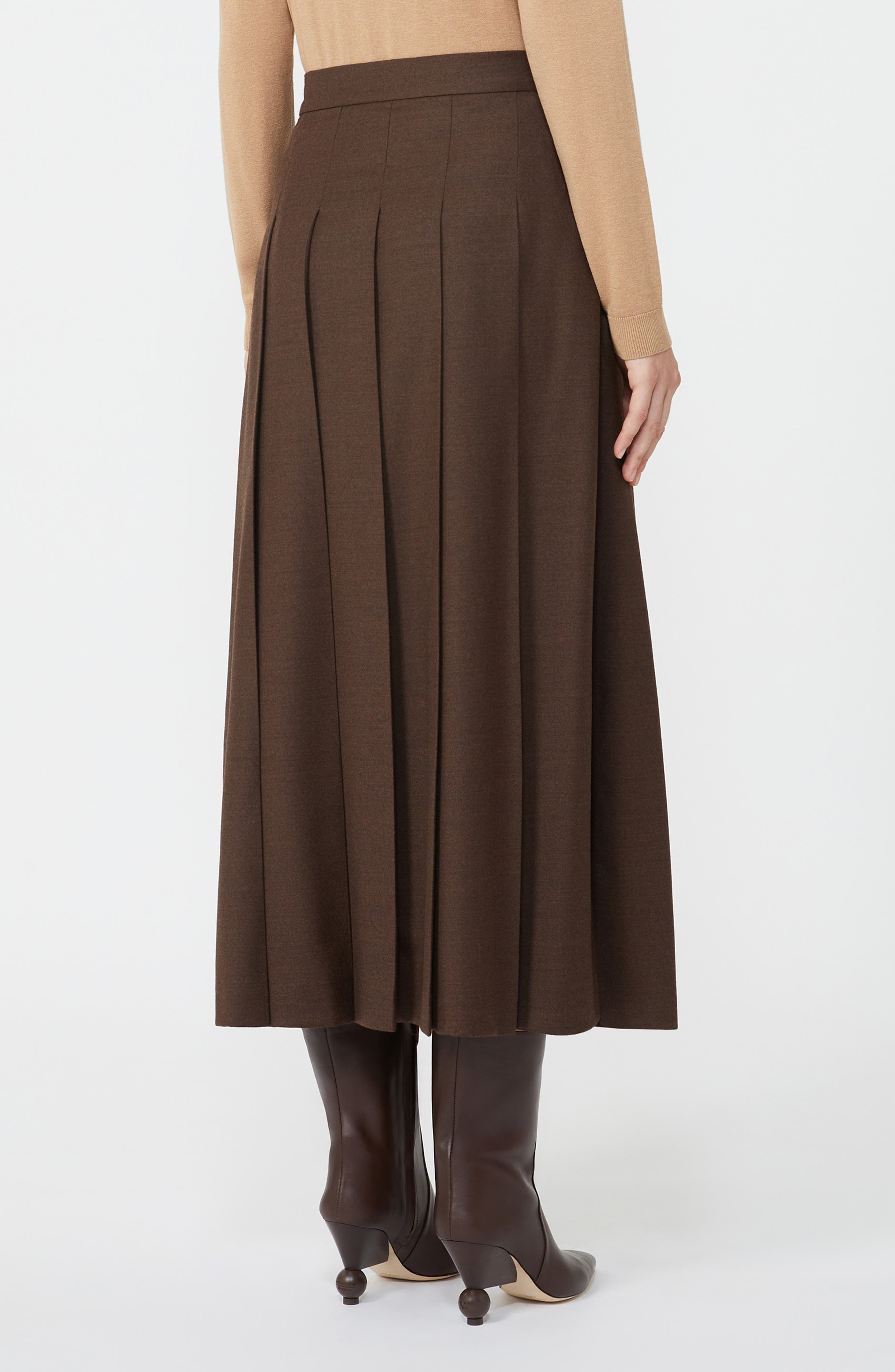 Weekend Max Mara Fastoso Pleated Stretch Virgin Wool Skirt in Chocolate at Nordstrom - 2