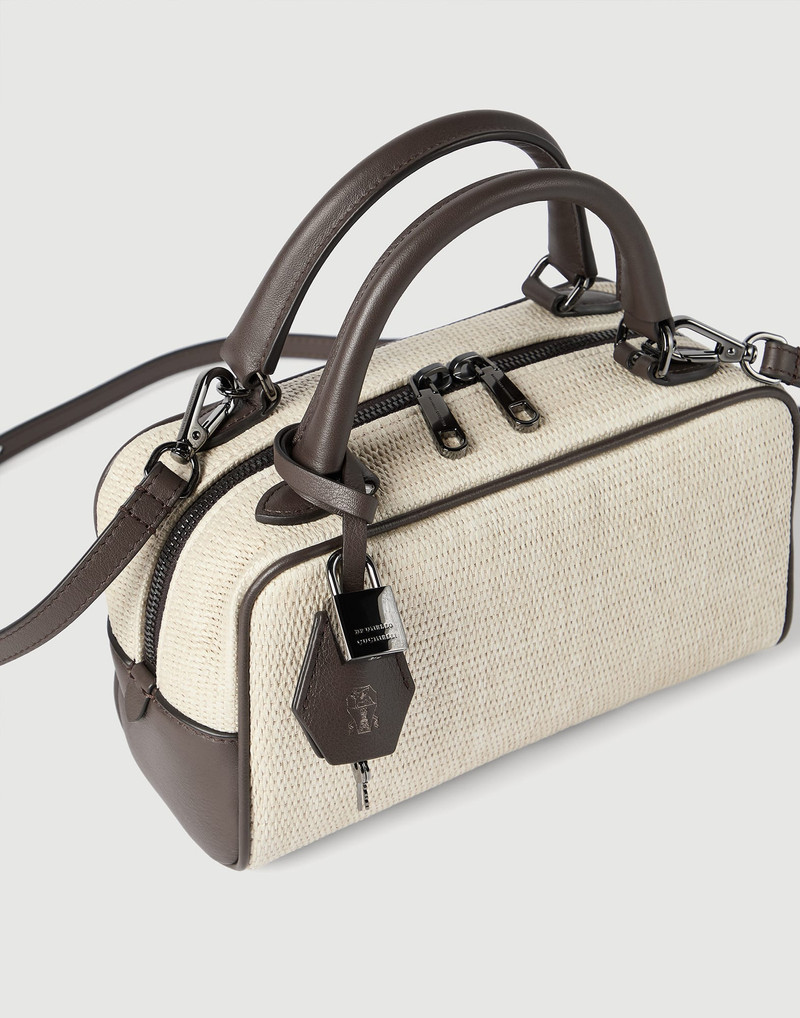 Explorer small Boston bag in techno raffia and leather 3