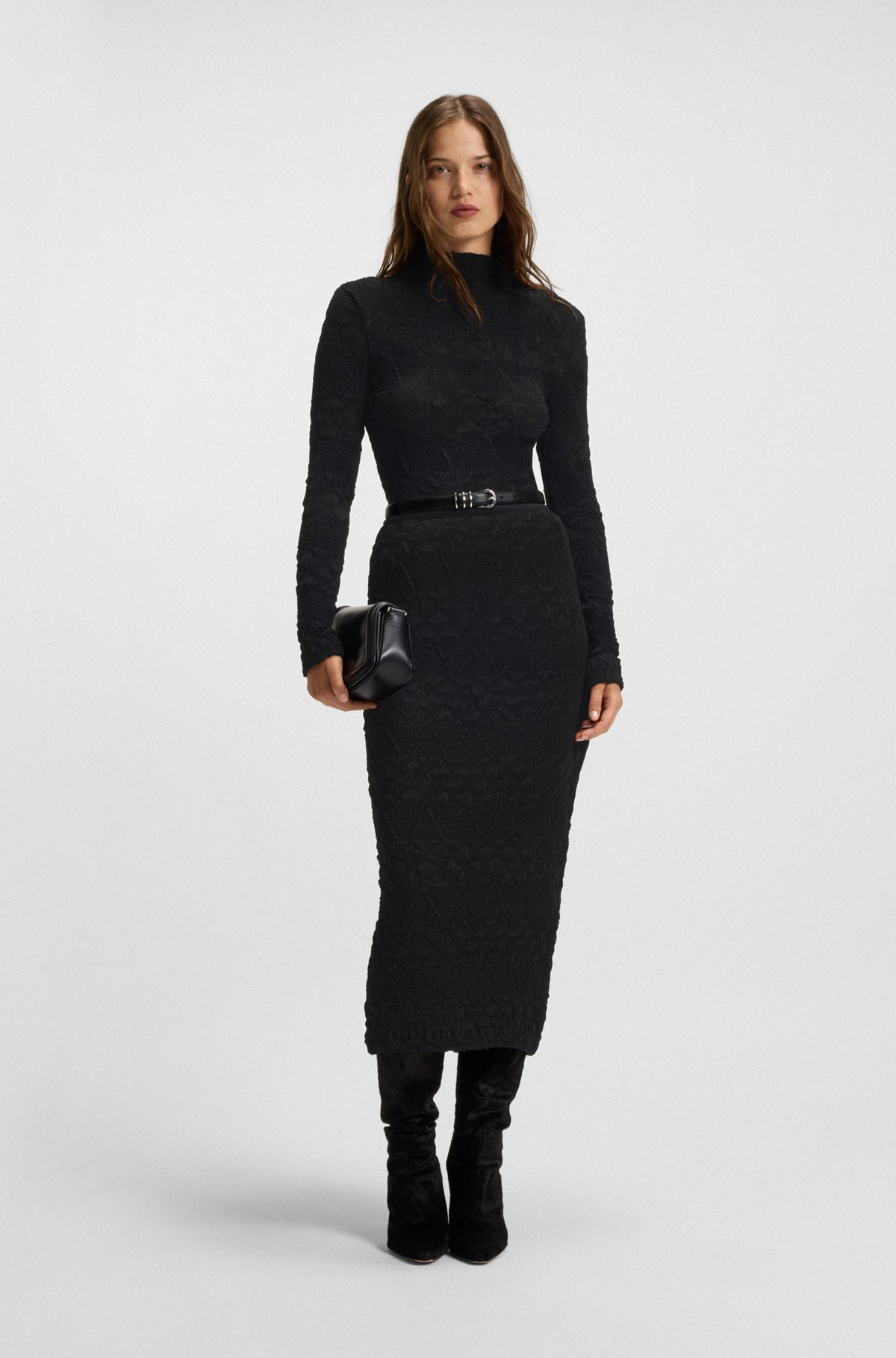 PENCIL SKIRT WITH GEOMETRIC PLISSÉ - 3