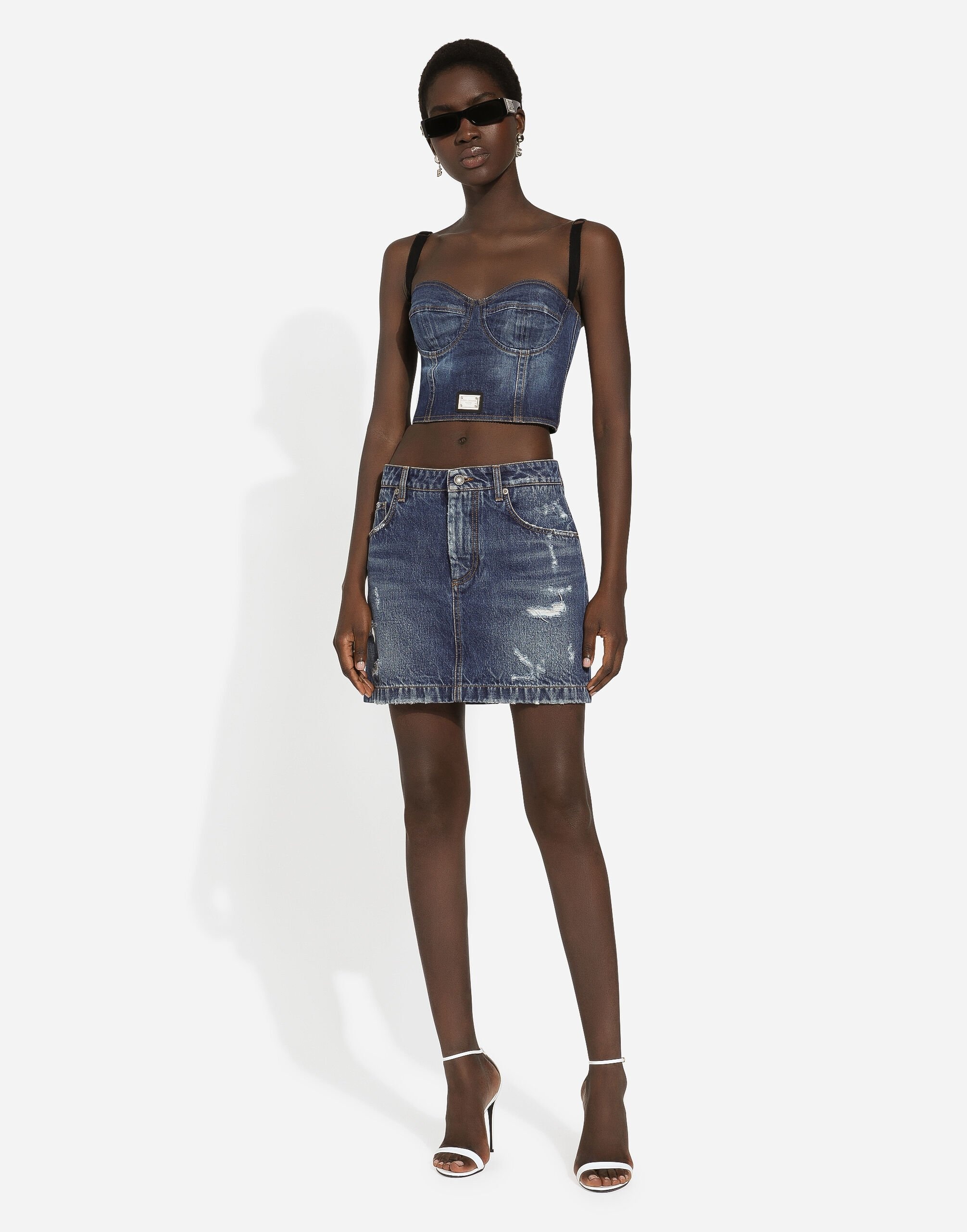 Denim mini skirt with rips - 2