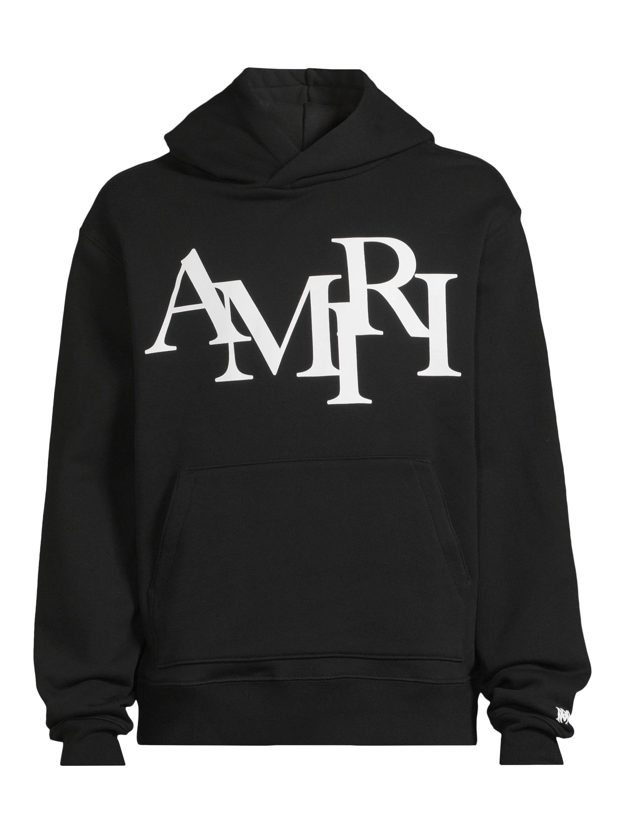 Men's Logo Staggered Hoodie - Black - 1