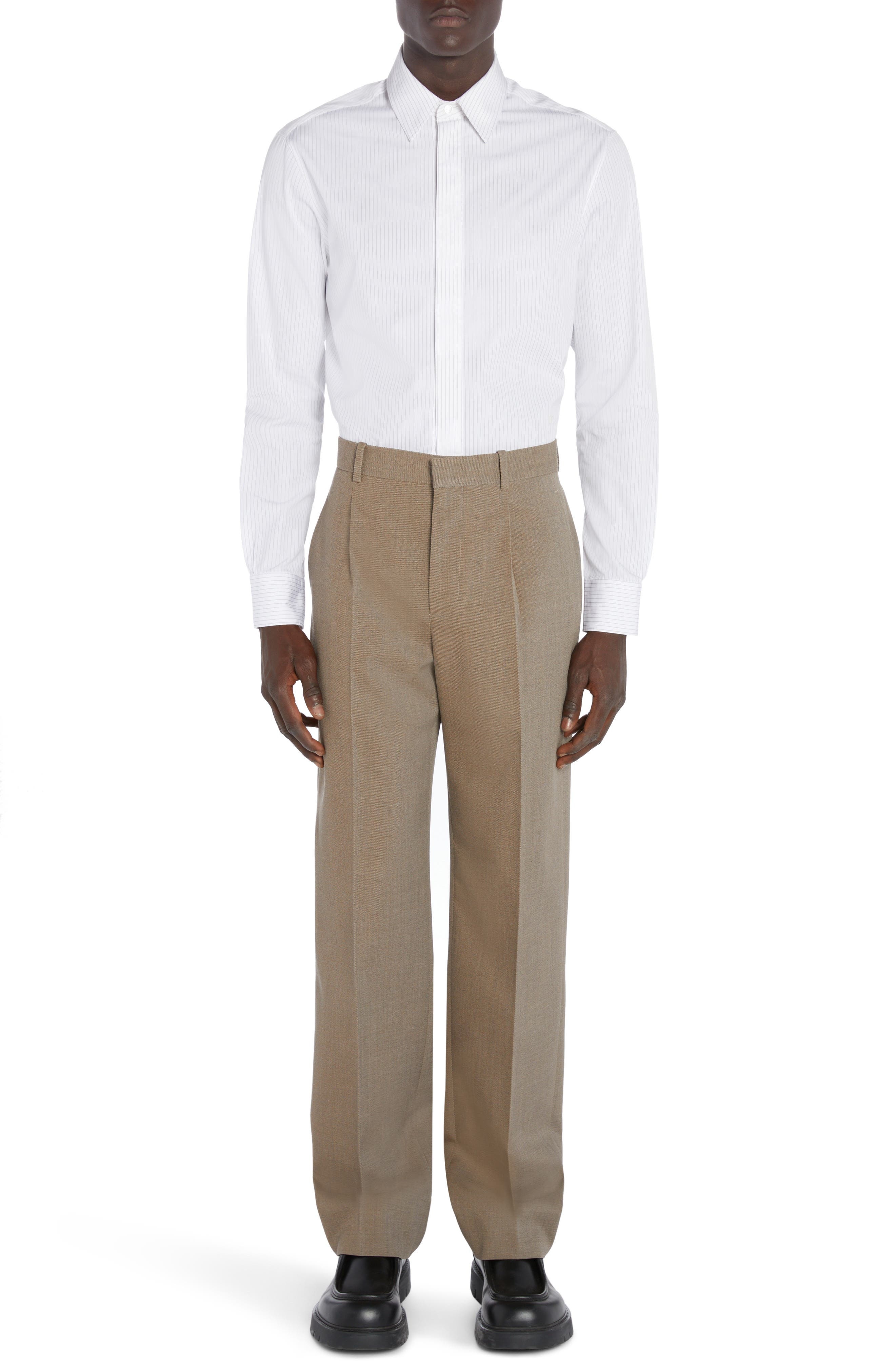 Bottega Veneta Pleated Multicolor Wool Twill Dress Pants in Grey/Ochre Melange at Nordstrom - 2