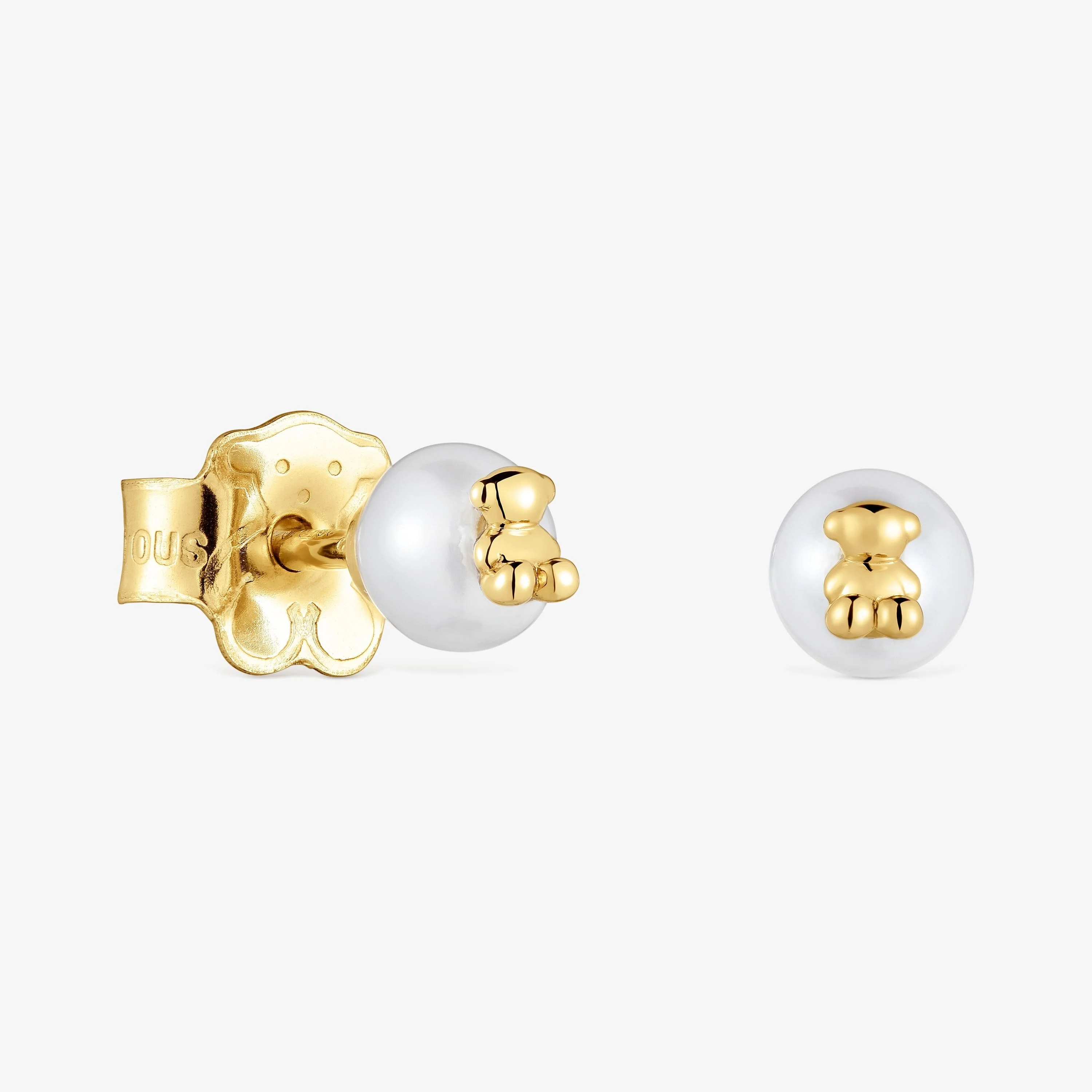 18K solid gold Earrings with cultured pearl and bear charm Bold Bear - 1