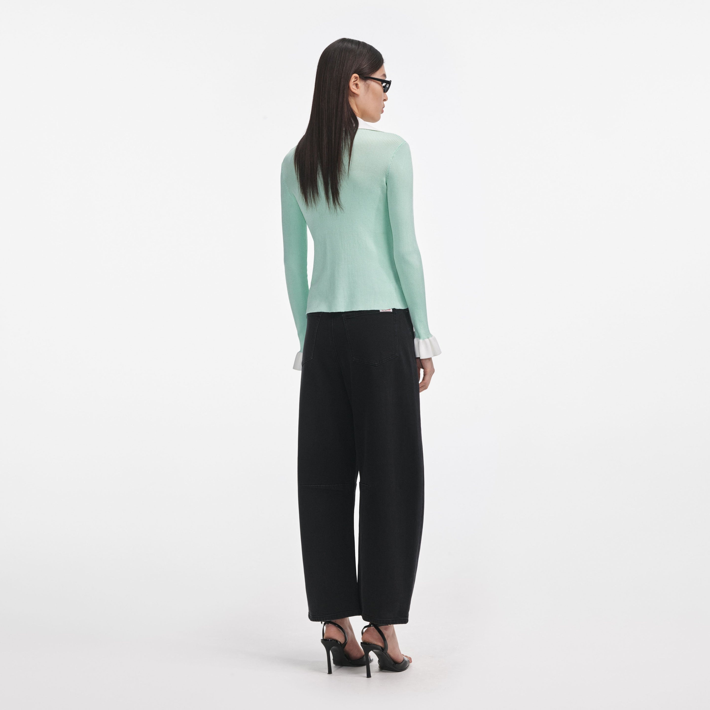 Green Ribbed Viscose Knit Top - 3