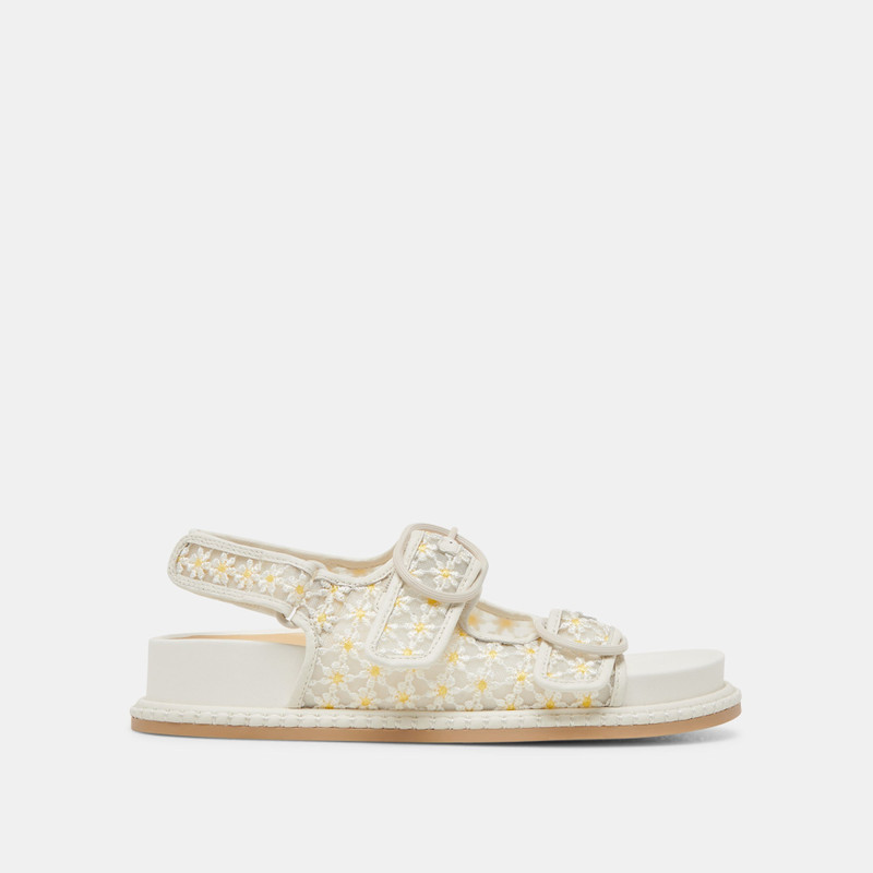 STUART FLORAL SANDALS WHITE YELLOW FLORAL MESH 1