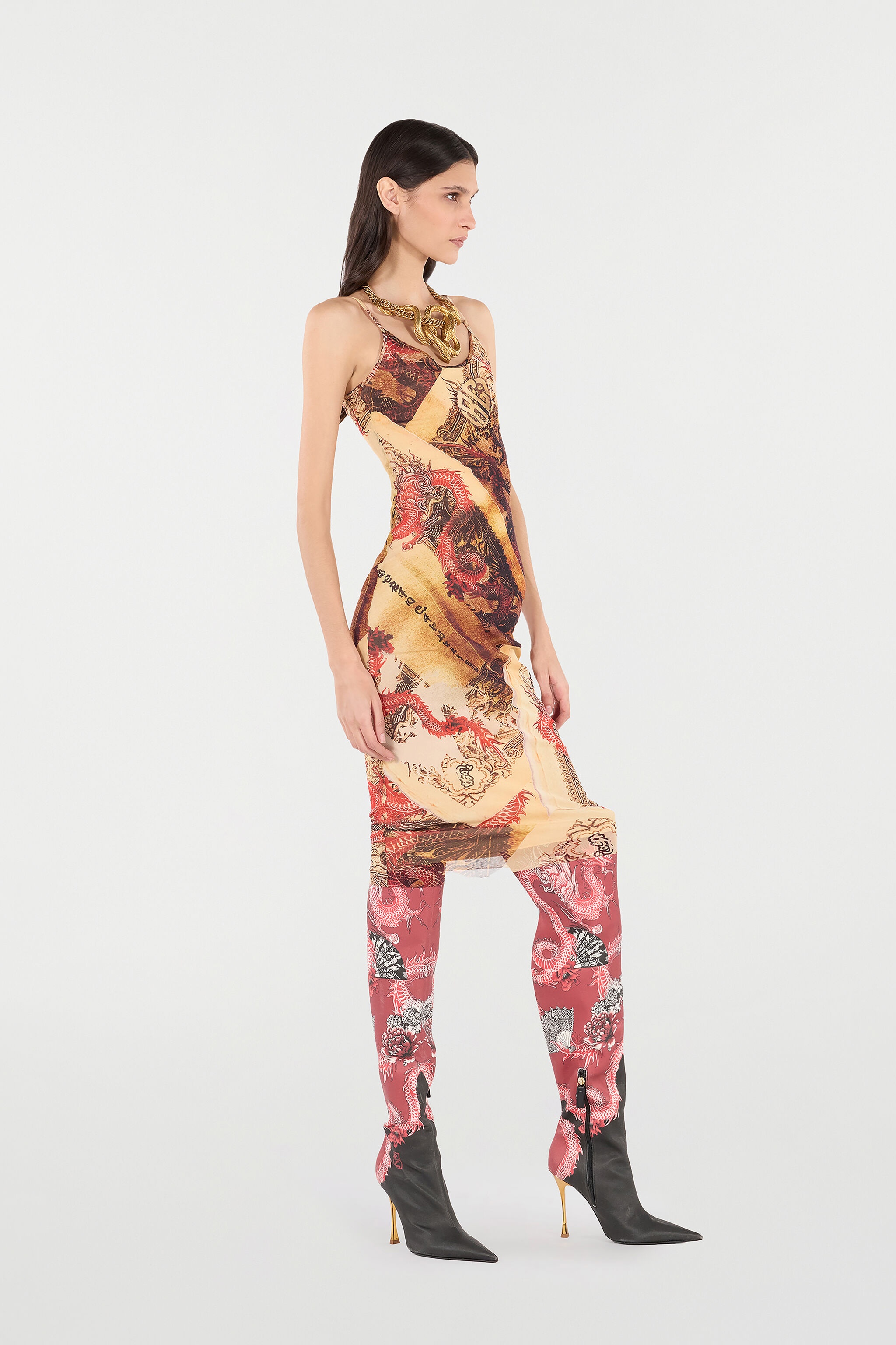 Bodycon Dress with Oriental Print - 3