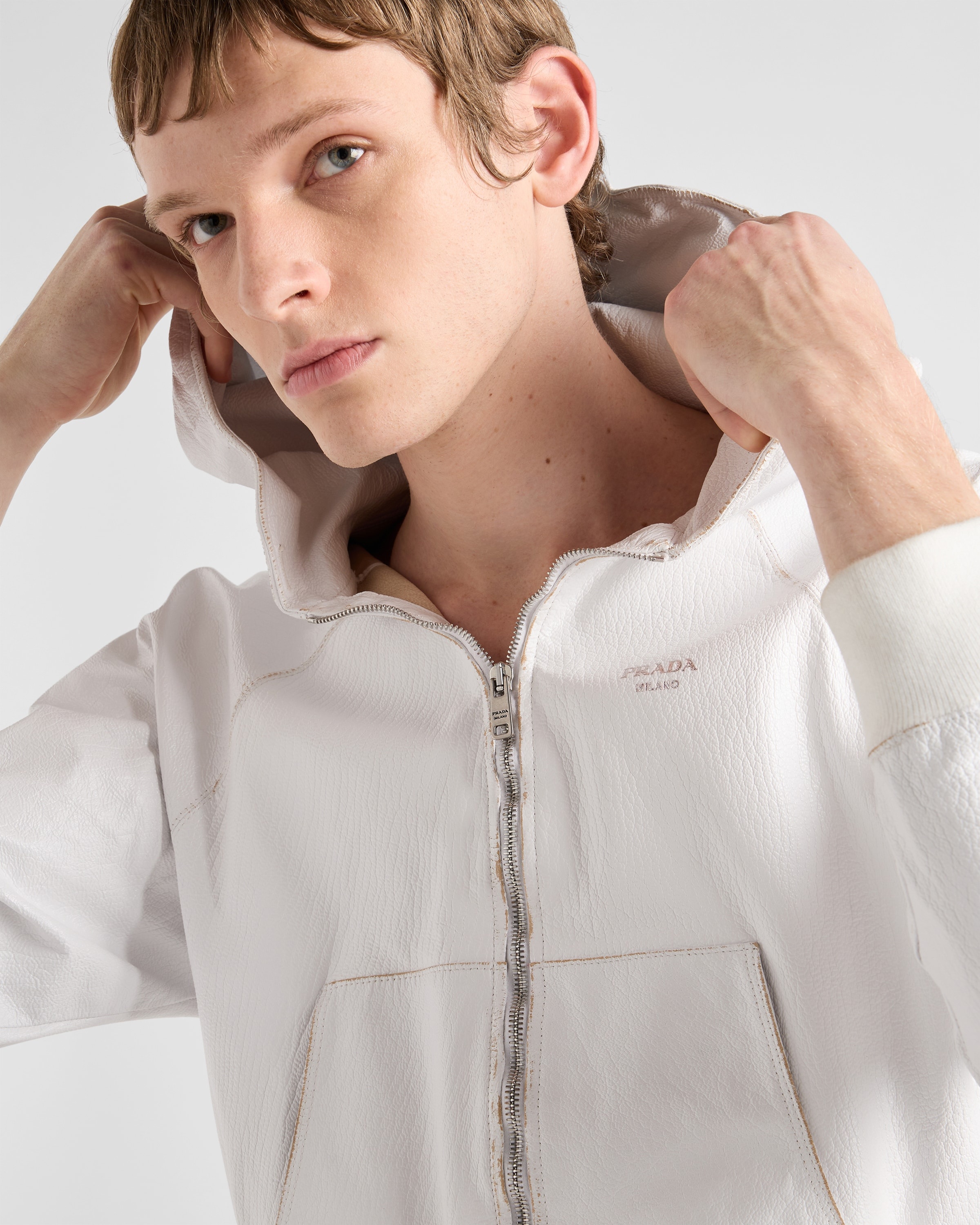 Leather zipper hoodie - 4