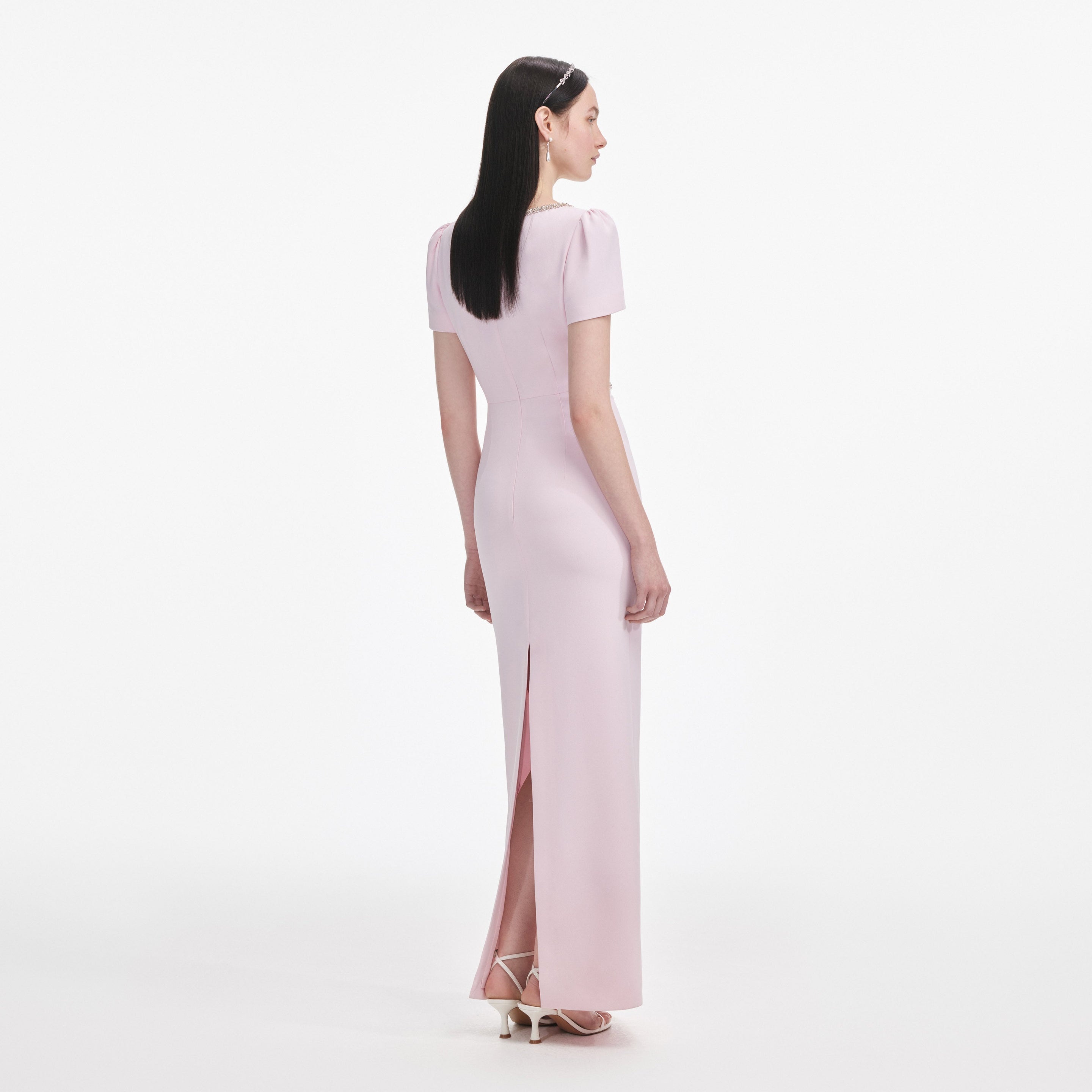 Pink Crepe Crystal Trim Maxi Dress - 3