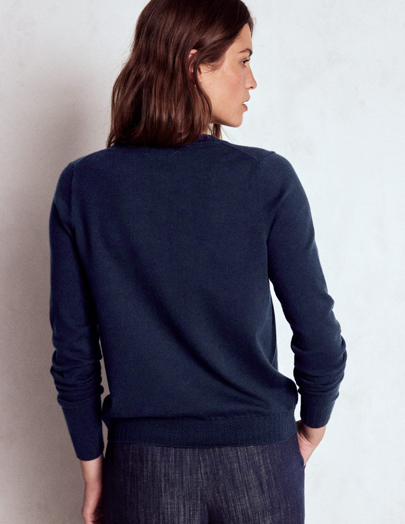Emilia Cotton Crew Cardigan-Navy 4