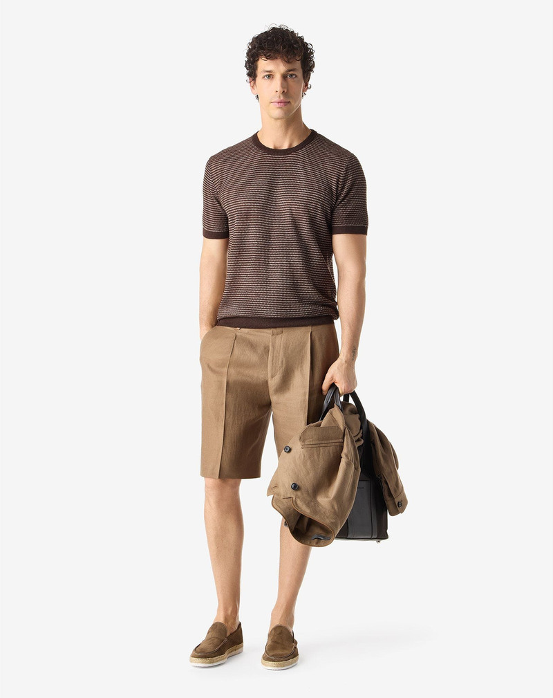 CORNELIANI Dark beige pure linen twill Bermuda shorts outlook