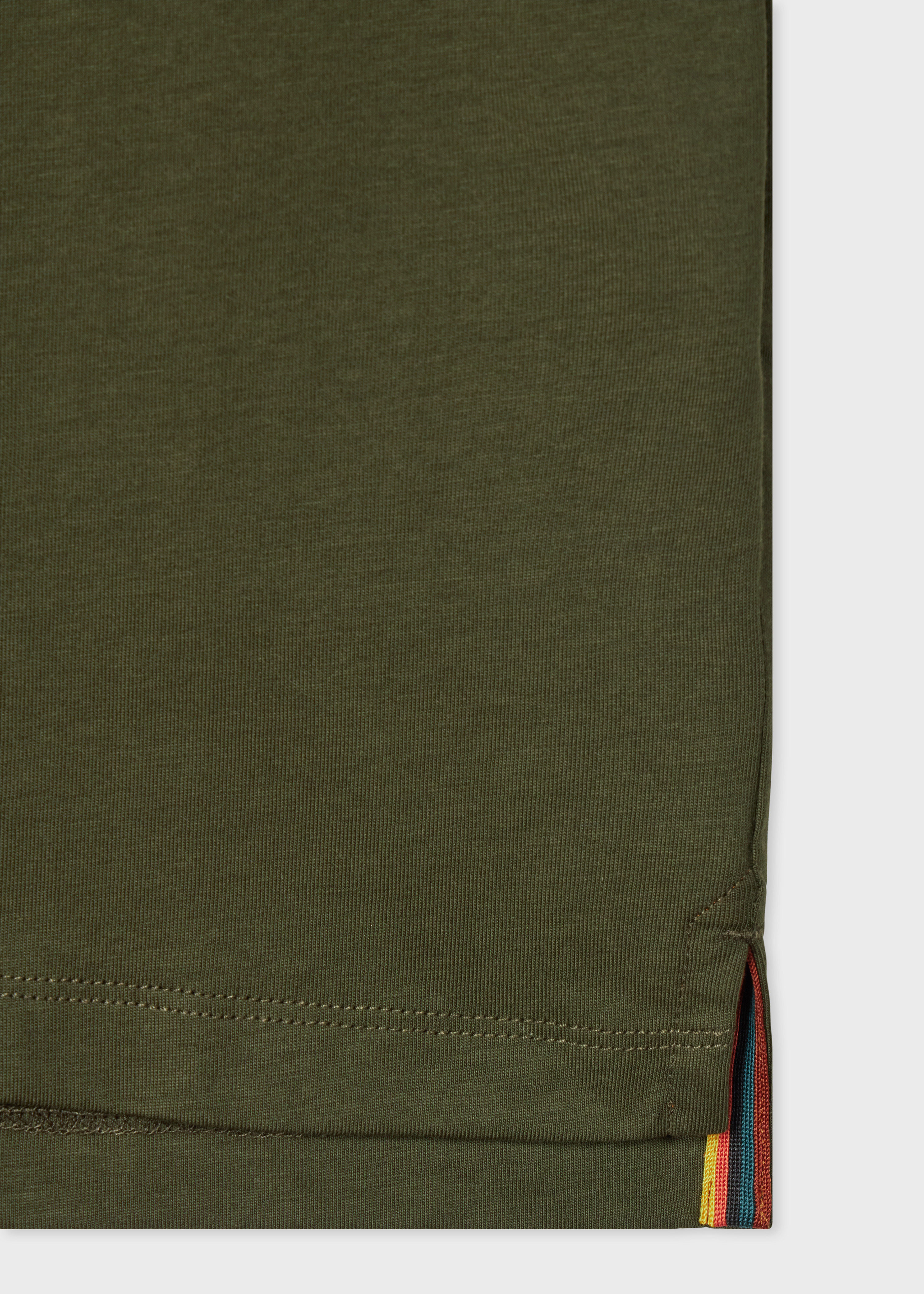 Dark Green 'Artist Stripe' Collar Cotton T-Shirt - 2