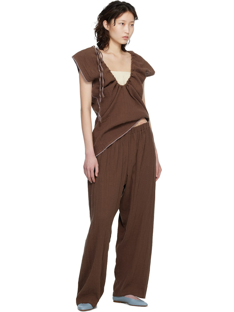 BASERANGE Brown Crinkle Linen Folio Lounge Pants outlook