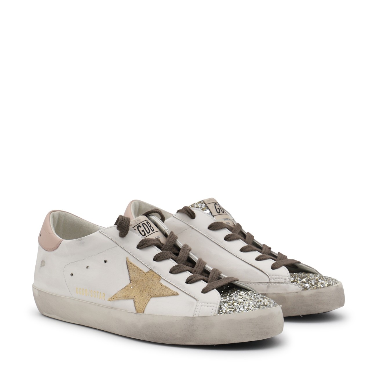 white and beige leather super star sneakers - 2