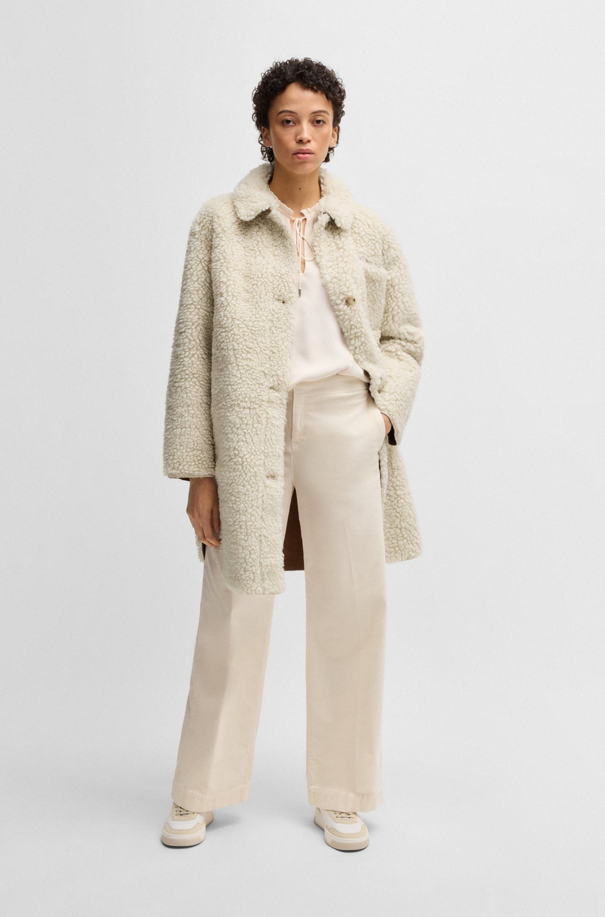 FAUX-FUR COAT WITH CHEST POCKET - 2