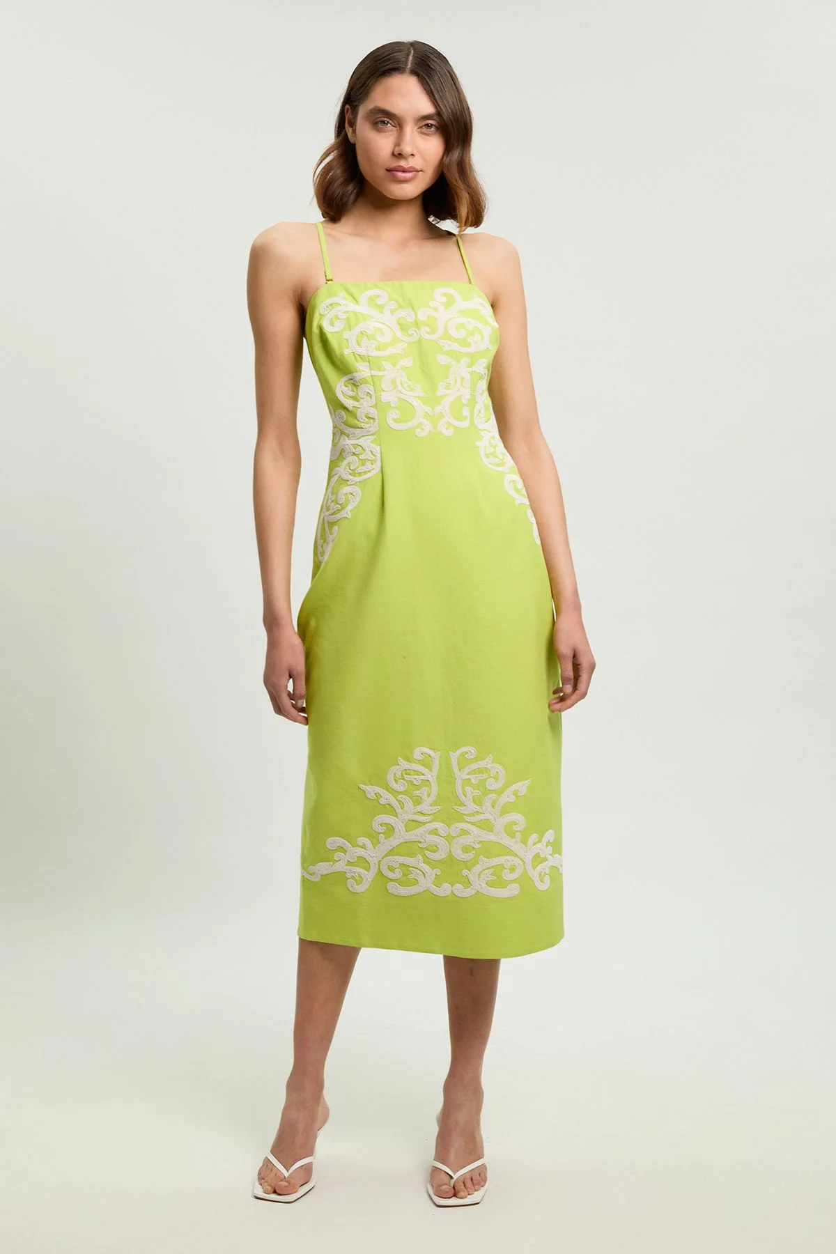 Cotton Linen Embroidered Bandeau Midi Dress - 1