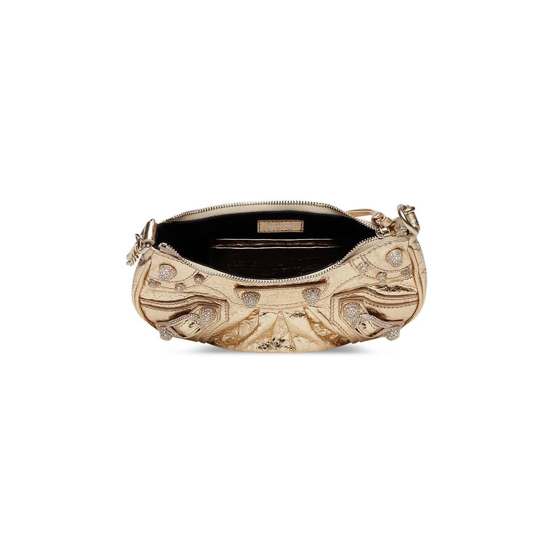Women's Le Cagole Mini Purse With Chain Metallized With Rhinestones  in Gold - 5