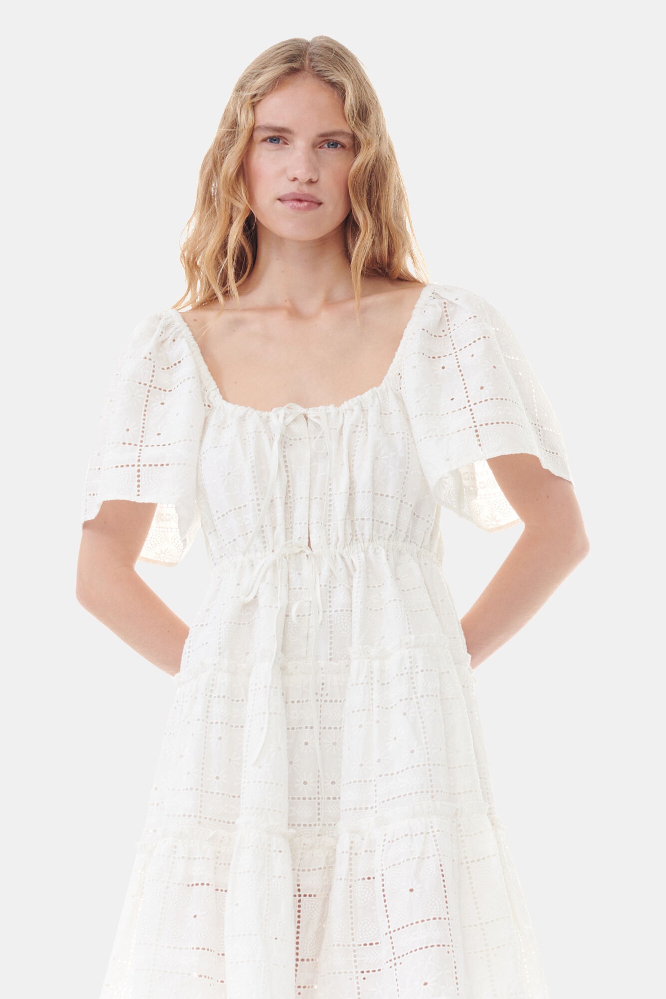 WHITE BRODERIE ANGLAISE LAYER DRESS - 3